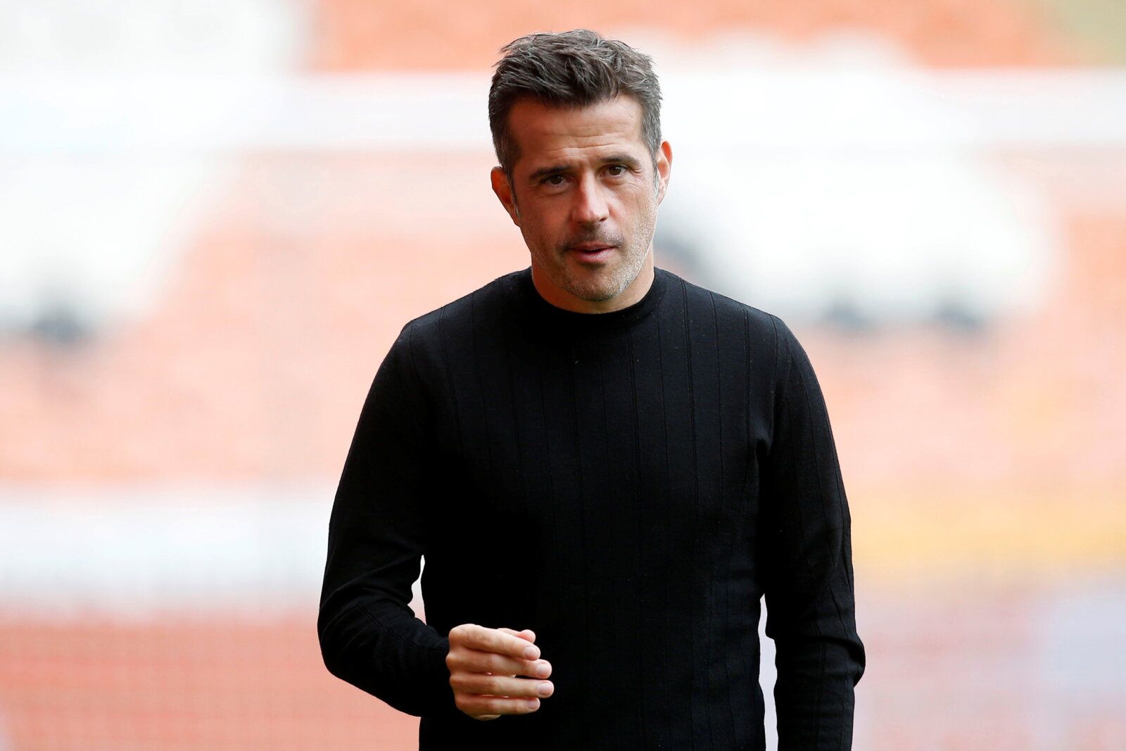 Soccer Football - Championship - Blackpool v Fulham - Bloomfield Road, Blackpool, Britain - September 11, 2021 Fulham Manager Marco Silva ahead of the match  Action Images/Craig Brough  EDITORIAL USE ONLY. No use with unauthorized audio, video, data, fixture lists, club/league logos or "live" services. Online in-match use limited to 75 images, no video emulation. No use in betting, games or single club/league/player publications.  Please contact your account representative for further details.