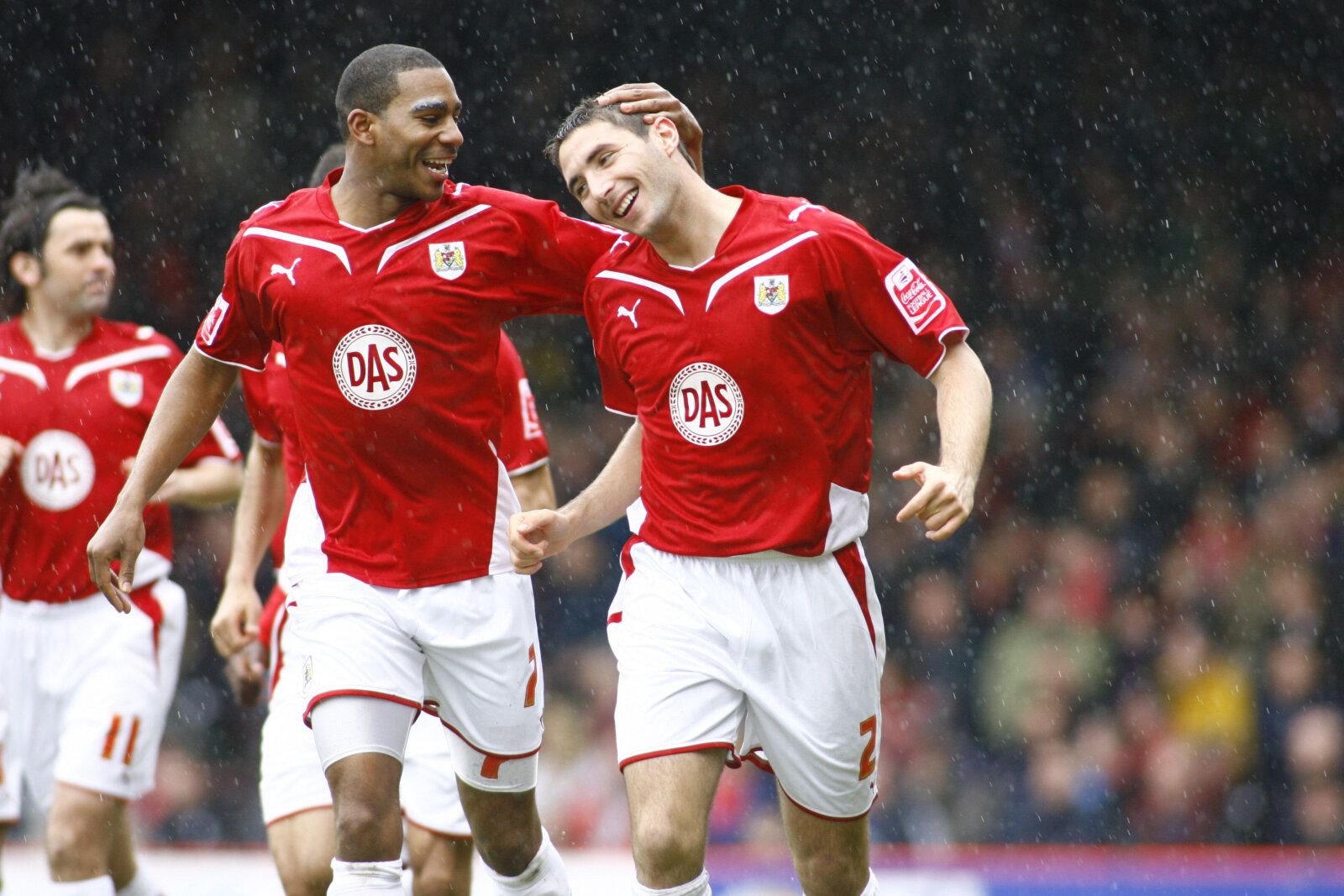 Football - Bristol City v Nottingham Forest Coca-Cola Football League Championship - Ashton Gate - 09/10 - 3/4/10 
Bradley Orr (R) celebrates with Marvin Elliot after Liam Fontaine (Not Pictured) scored Bristol's first goal 
Mandatory Credit: Action Images / Paul Redding 
Livepic