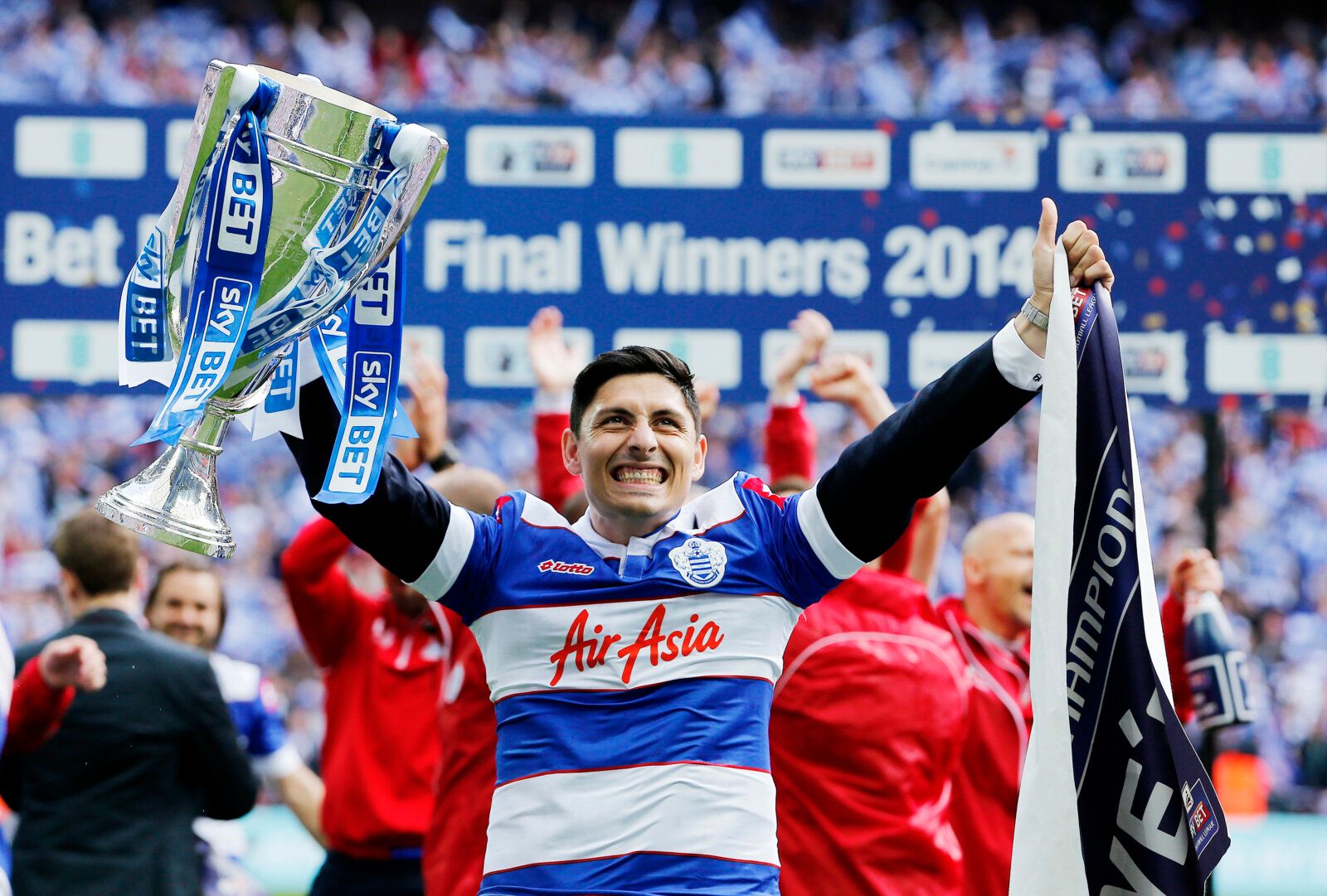 Football - Derby County v Queens Park Rangers - Sky Bet Football League Championship Play-Off Final - Wembley Stadium - 24/5/14 
QPR's Alejandro Faurlin celebrates with the trophy after winning the Football League Championship Play Off Final 
Mandatory Credit: Action Images / Andrew Couldridge 
Livepic 
EDITORIAL USE ONLY. No use with unauthorized audio, video, data, fixture lists, club/league logos or 