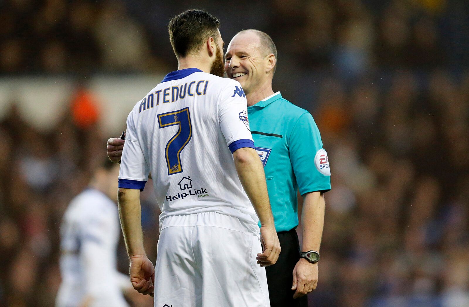 Football Soccer - Leeds United v Nottingham Forest - Sky Bet Football League Championship - Elland Road - 6/2/16 
Mirco Antenucci of Leeds United talks to referee Scott Duncan 
Mandatory Credit: Action Images / John Clifton 
Livepic 
EDITORIAL USE ONLY. No use with unauthorized audio, video, data, fixture lists, club/league logos or 