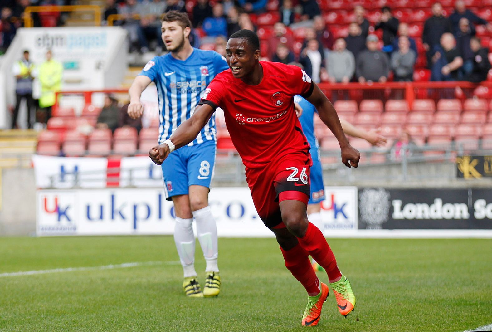 Britain Football Soccer - Leyton Orient v Hartlepool United - Sky Bet League Two - The Matchroom Stadium - 17/4/17 Leyton Orient's Victor Adeboyejo celebrates their first goal Mandatory Credit: Action Images / Tom Jacobs Livepic EDITORIAL USE ONLY. No use with unauthorized audio, video, data, fixture lists, club/league logos or 
