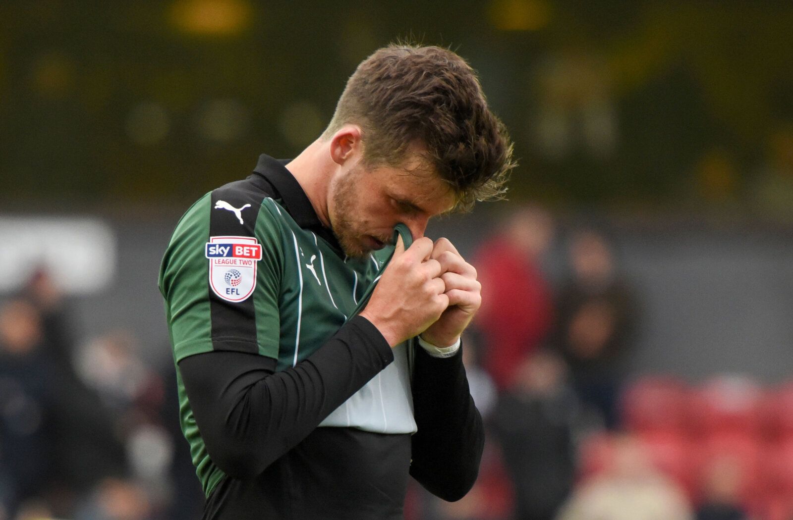 Britain Soccer Football - Grimsby Town v Plymouth Argyle - Sky Bet League Two - Blundell Park - 6/5/17 Plymouth Argyle's Graham Carey dejected after missing out on winning the league Mandatory Credit: Action Images / Paul Burrows Livepic EDITORIAL USE ONLY. No use with unauthorized audio, video, data, fixture lists, club/league logos or 