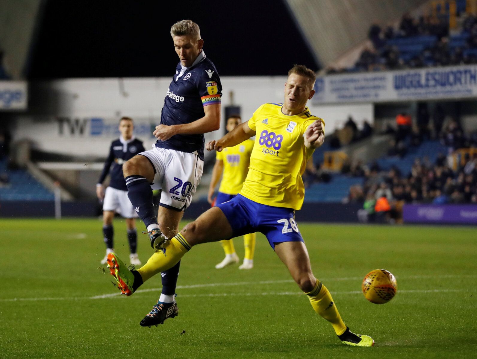 Soccer Football - Championship - Millwall v Birmingham City - The Den, London, Britain - November 28, 2018   Steve Morison of Millwall in action with Michael Morrison of Birmingham City   Action Images/Matthew Childs    EDITORIAL USE ONLY. No use with unauthorized audio, video, data, fixture lists, club/league logos or 
