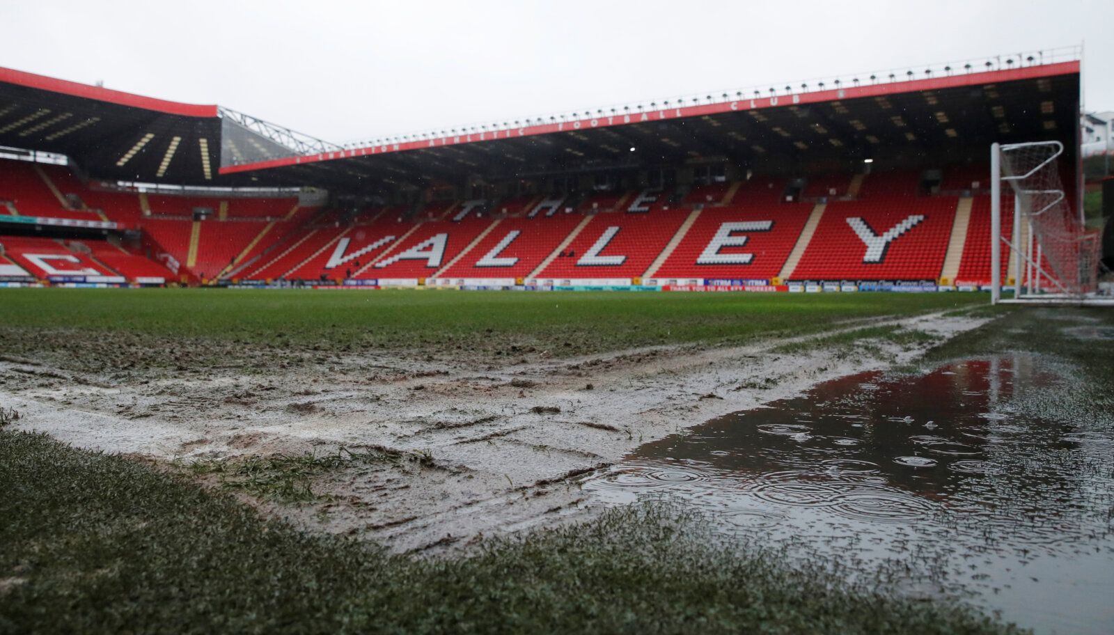 Soccer Football - League One - Charlton Athletic v Portsmouth - The Valley, London, Britain - January 30, 2021  General view of the pitch at The Valley as the game is called off because of a waterlogged pitch  Action Images/Andrew Couldridge  EDITORIAL USE ONLY. No use with unauthorized audio, video, data, fixture lists, club/league logos or "live" services. Online in-match use limited to 75 images, no video emulation. No use in betting, games or single club/league/player publications.  Please c