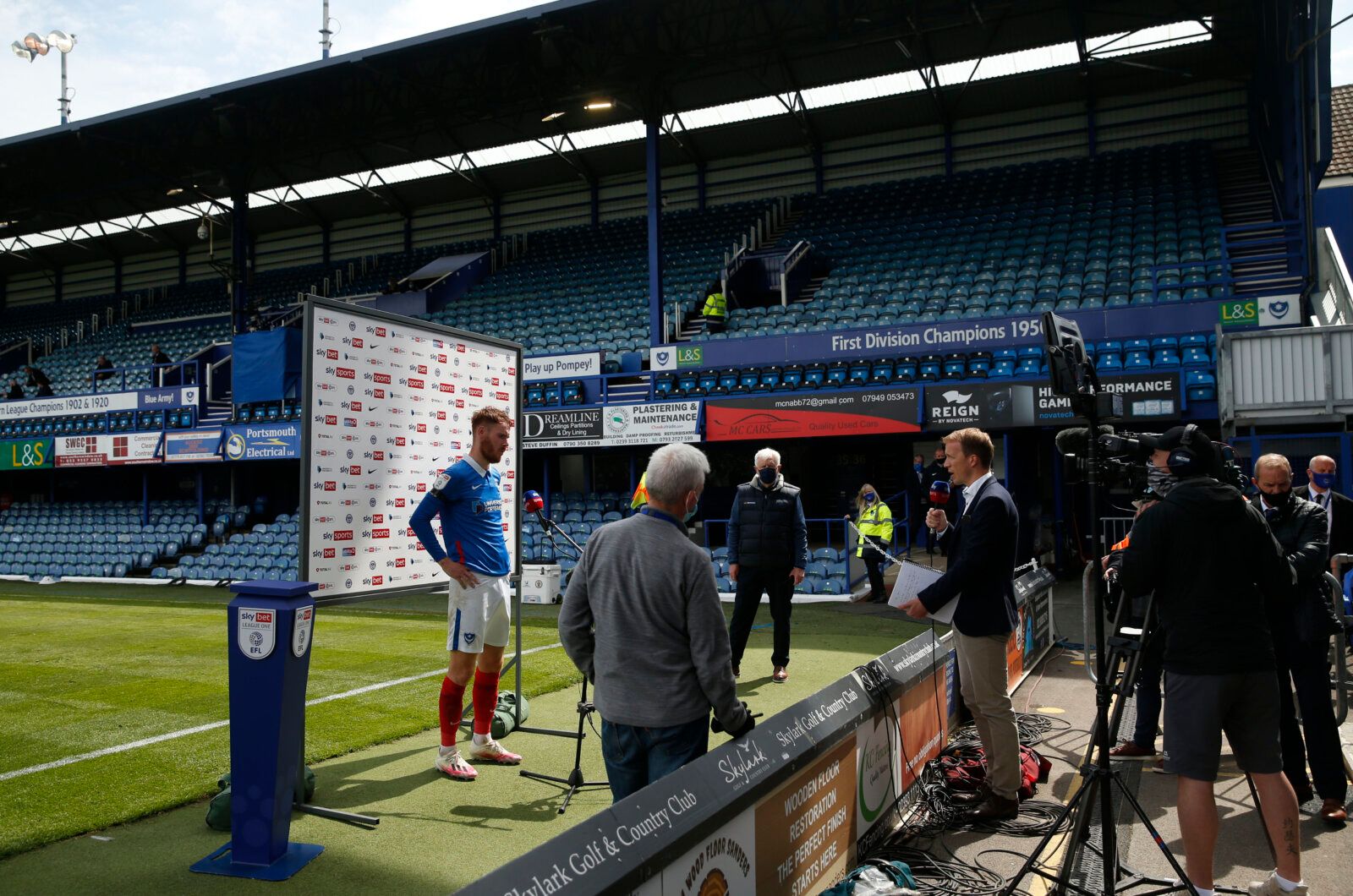 Soccer Football - League One - Portsmouth v Accrington Stanley - Fratton Park, Portsmouth, Britain - May 9, 2021 Portsmouth's Tom Naylor speaks to Sky Sports after the match Action Images/Andrew Boyers EDITORIAL USE ONLY. No use with unauthorized audio, video, data, fixture lists, club/league logos or 'live' services. Online in-match use limited to 75 images, no video emulation. No use in betting, games or single club /league/player publications.  Please contact your account representative for f