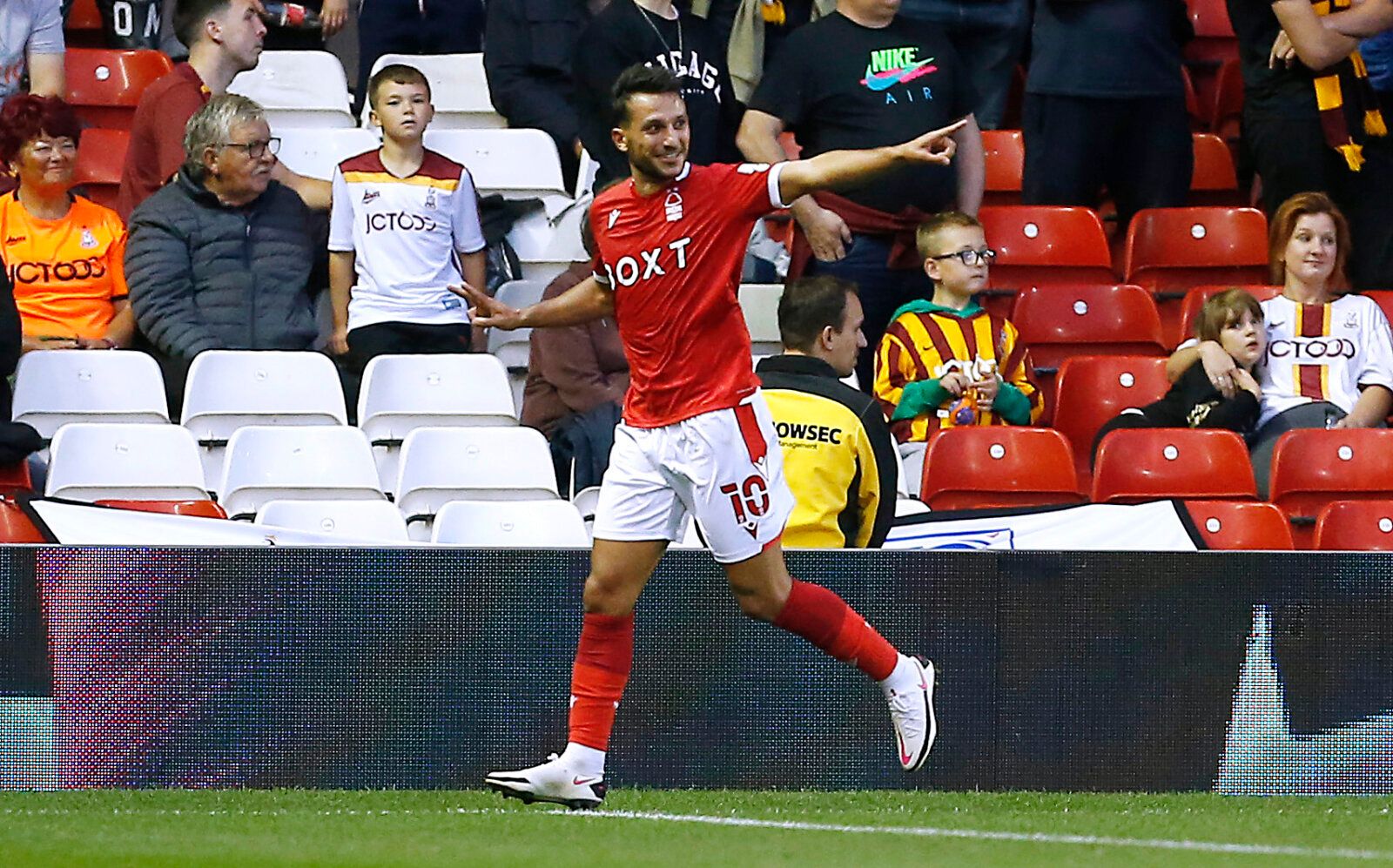 Soccer Football - Carabao Cup - First Round - Nottingham Forest v Bradford City - The City Ground, Nottingham, Britain - August 11, 2021 Nottingham Forest's Joao Carvalho celebrates scoring their second goal Action Images/Craig Brough EDITORIAL USE ONLY. No use with unauthorized audio, video, data, fixture lists, club/league logos or 'live' services. Online in-match use limited to 75 images, no video emulation. No use in betting, games or single club /league/player publications.  Please contact 