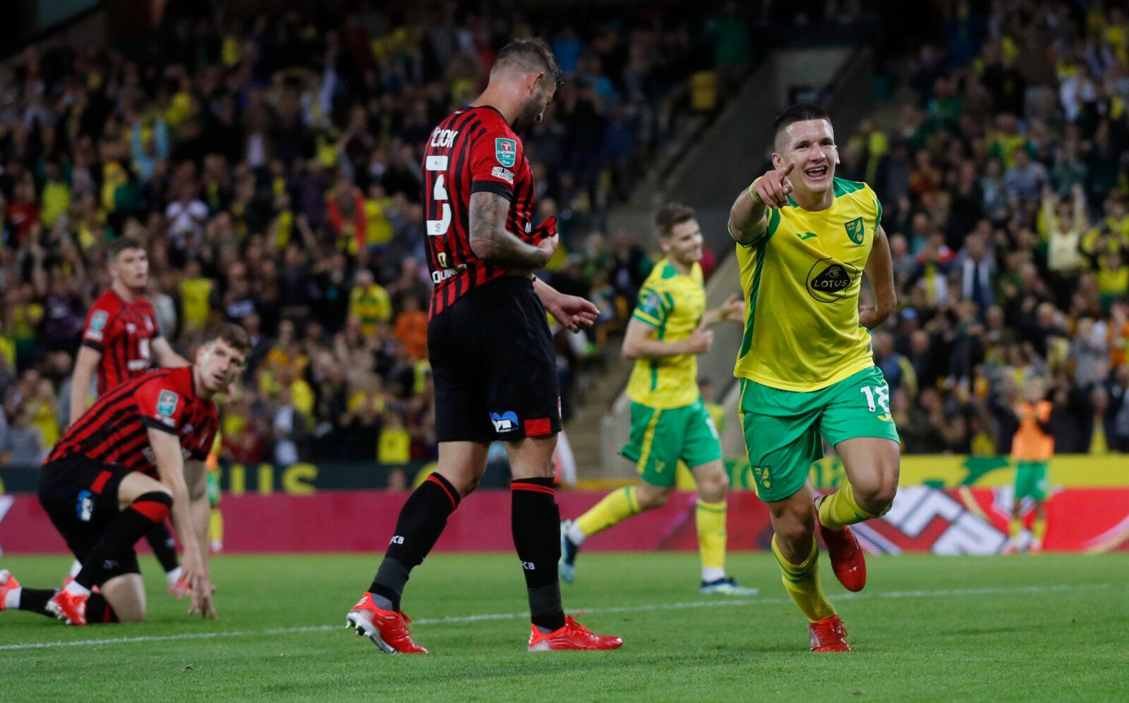 Soccer - England - Carabao Cup Second Round - Norwich City v AFC Bournemouth - Carrow Road, Norwich, Britain - August 24, 2021 Norwich City's Christos Tzolis celebrates scoring their fifth goal Action Images via Reuters/Matthew Childs