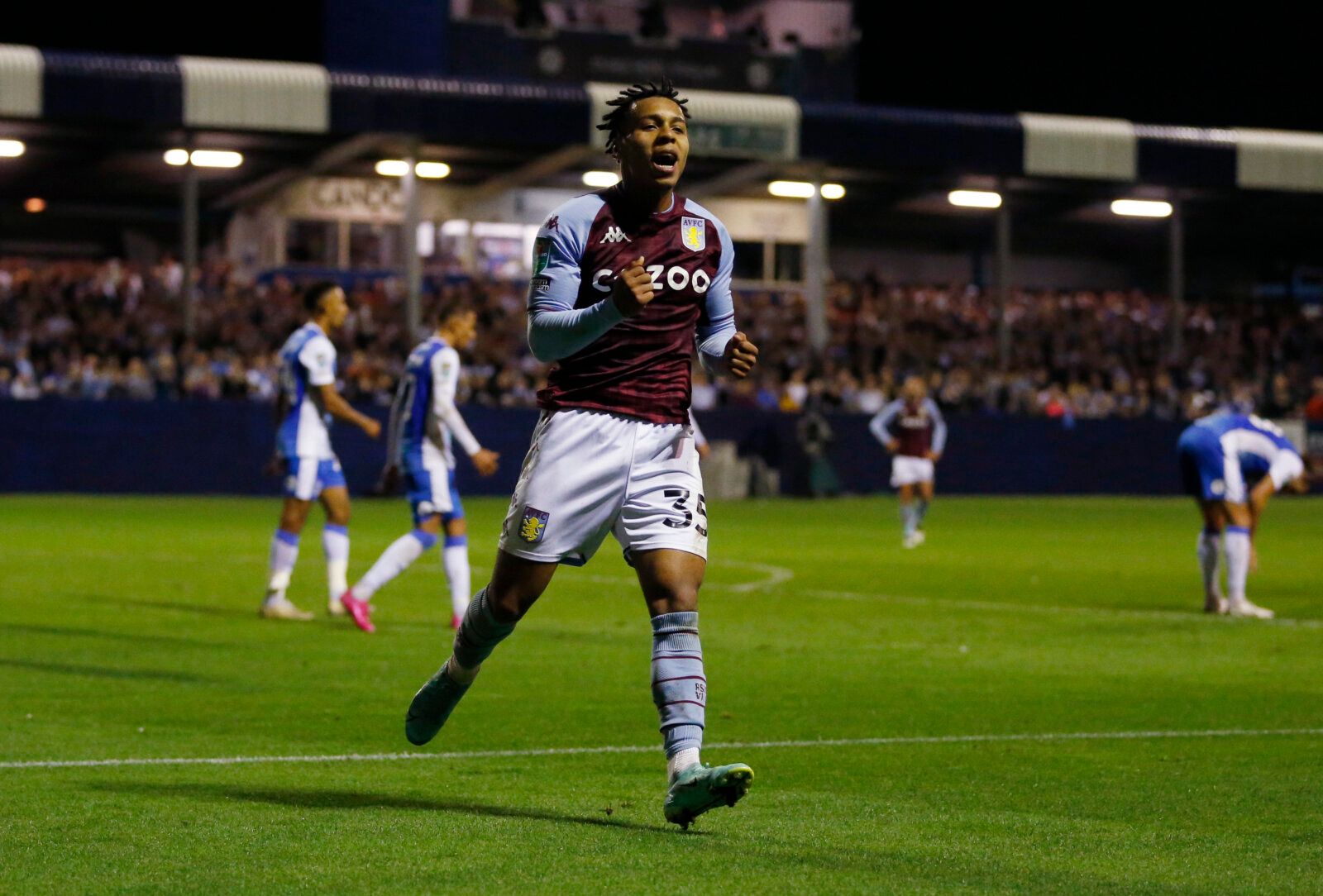 Soccer - England - Carabao Cup Second Round - Barrow v Aston Villa - Holker Street, Barrow-in-Furness, Britain - August 24, 2021 Aston Villa's Cameron Archer celebrates scoring their sixth goal and his hat-trick Action Images via Reuters/Ed Sykes