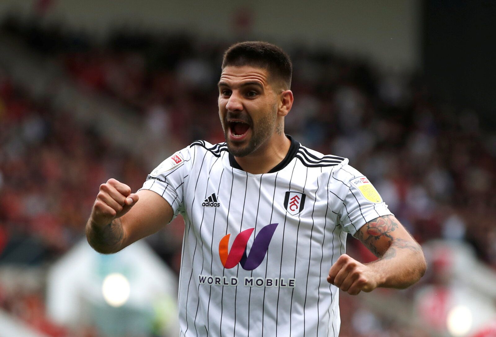 Soccer Football - Championship - Bristol City v Fulham - Ashton Gate Stadium, Bristol, Britain - September 25, 2021  Fulham's Aleksandar Mitrovic celebrates scoring their first goal   Action Images/Paul Childs  EDITORIAL USE ONLY. No use with unauthorized audio, video, data, fixture lists, club/league logos or 