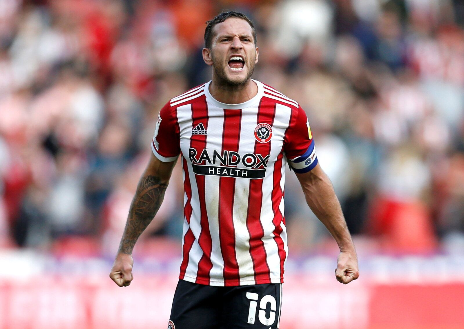 Soccer Football - Championship - Sheffield United v Derby County - Bramall Lane, Sheffield, Britain - September 25, 2021  Sheffield United's Billy Sharp celebrates after the match   Action Images/Ed Sykes  EDITORIAL USE ONLY. No use with unauthorized audio, video, data, fixture lists, club/league logos or 
