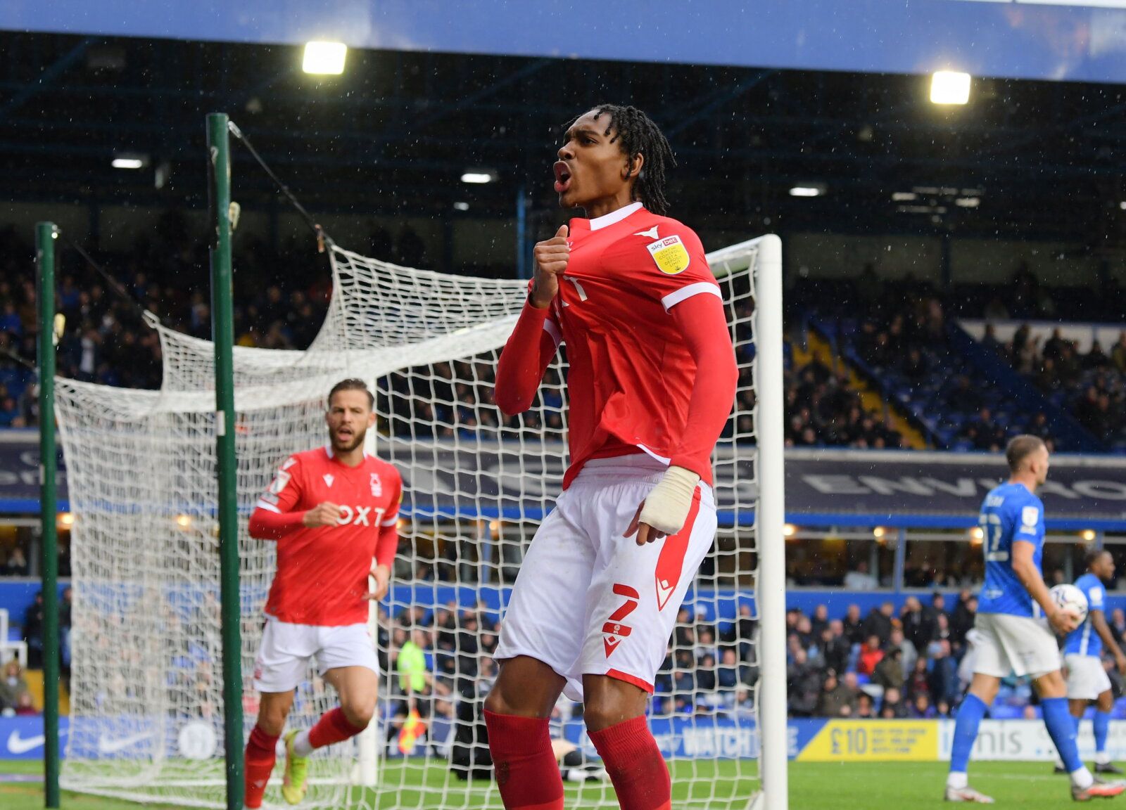 Soccer Football - Championship - Birmingham City v Nottingham Forest - St Andrew's, Birmingham, Britain - October 2, 2021  Nottingham Forest's Djed Spence celebrates scoring their third goal  Action Images/Paul Burrows  EDITORIAL USE ONLY. No use with unauthorized audio, video, data, fixture lists, club/league logos or "live" services. Online in-match use limited to 75 images, no video emulation. No use in betting, games or single club/league/player publications.  Please contact your account rep