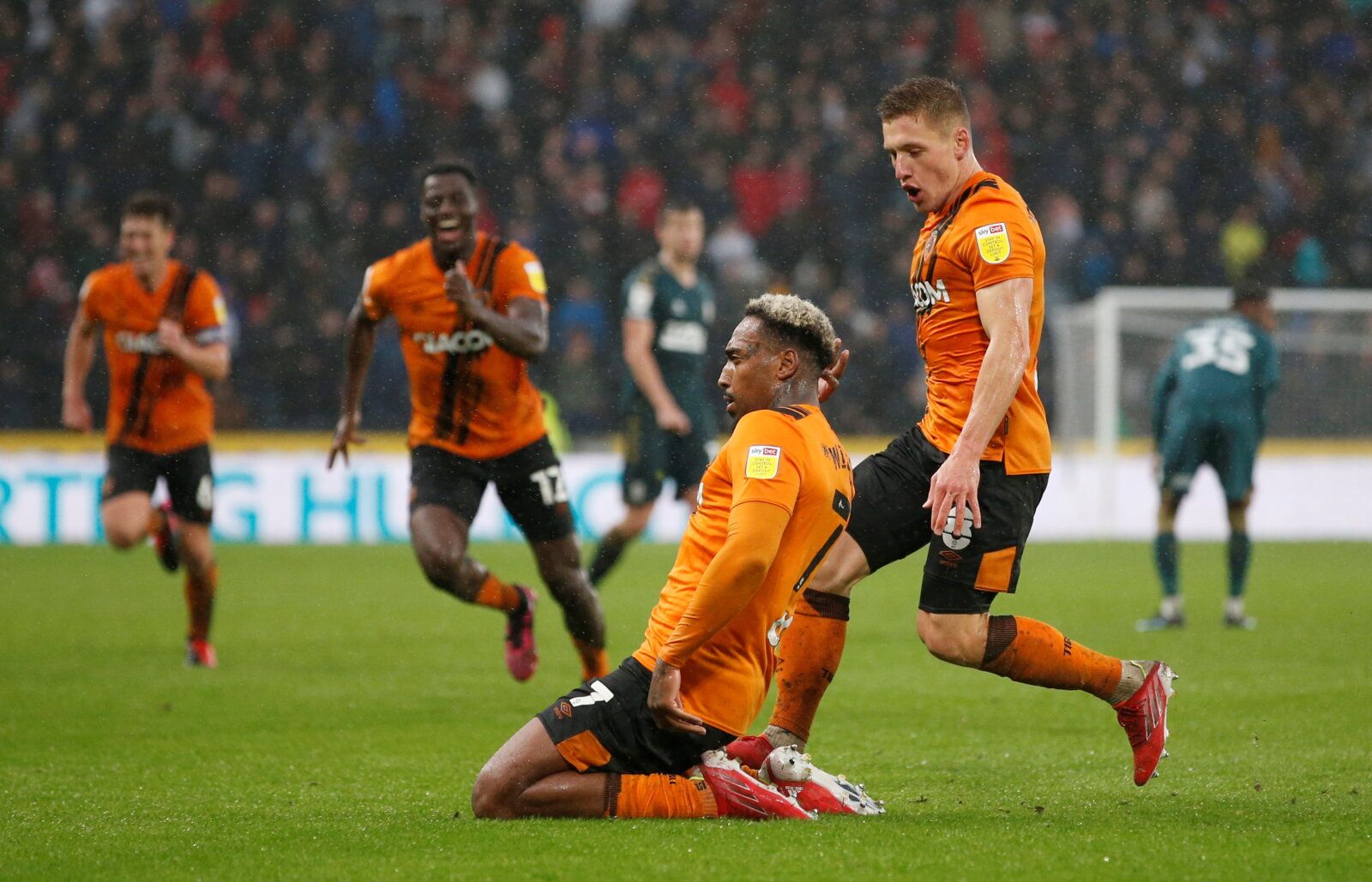 Soccer Football - Championship - Hull City v Middlesbrough - KCOM Stadium, Hull, Britain - October 2, 2021  Hull City's Mallik Wilks celebrates scoring their second goal  Action Images/Ed Sykes  EDITORIAL USE ONLY. No use with unauthorized audio, video, data, fixture lists, club/league logos or 