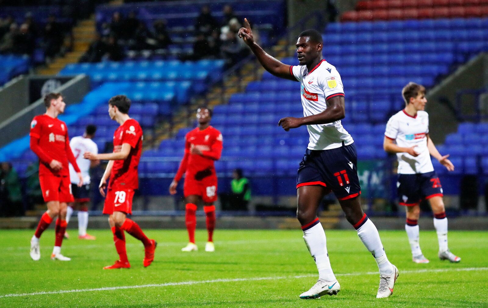 Soccer Football - EFL Trophy - Group Stage - Bolton Wanderers v Liverpool U21 - University of Bolton Stadium, Bolton, Britain - October 5, 2021  Bolton Wanderers' Amadou Bakayoko celebrates scoring their second goal   Action Images/Jason Cairnduff  EDITORIAL USE ONLY. No use with unauthorized audio, video, data, fixture lists, club/league logos or 