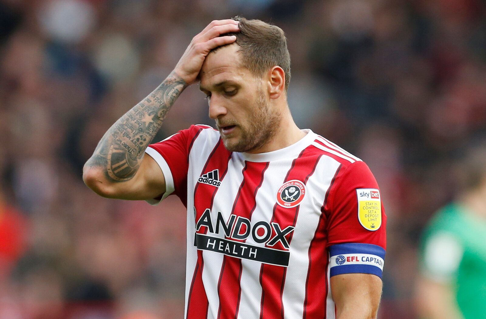 Soccer Football - Championship - Sheffield United v Stoke City - Bramall Lane, Sheffield, Britain - October 16, 2021 Sheffield United's Billy Sharp  Action Images/Craig Brough  EDITORIAL USE ONLY. No use with unauthorized audio, video, data, fixture lists, club/league logos or 