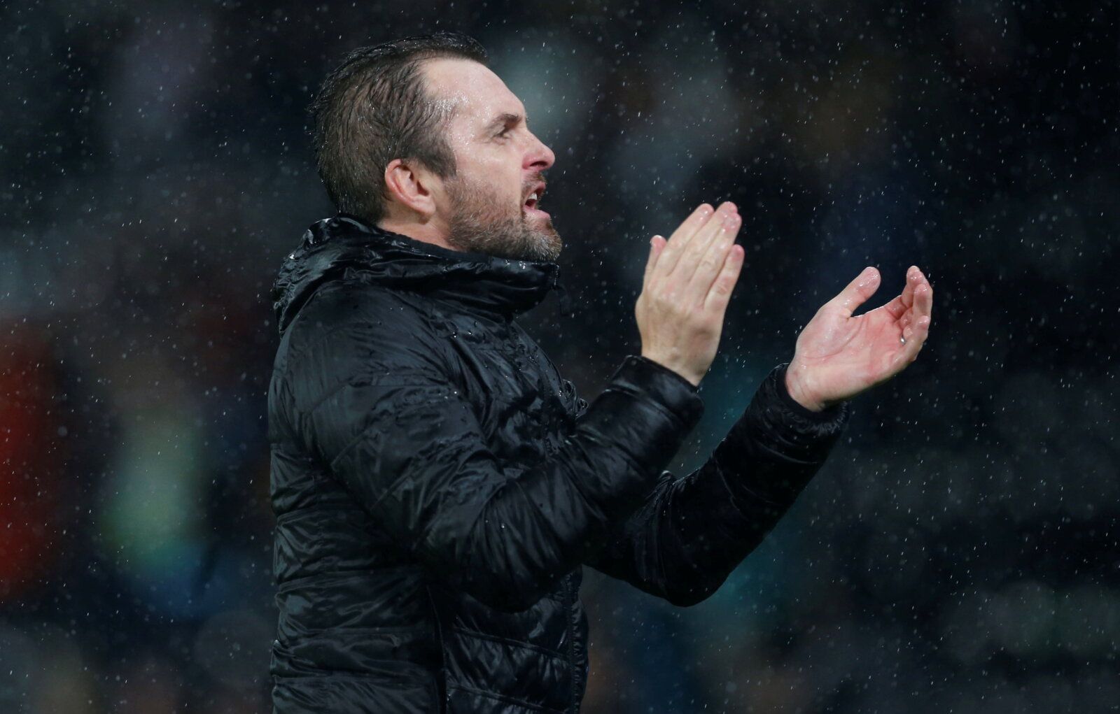 Soccer Football - Championship - Derby County v Luton Town - Pride Park, Derby, Britain - October 19, 2021  Luton Town Manager Nathan Jones acknowledges the fans after the match   Action Images/Craig Brough    EDITORIAL USE ONLY. No use with unauthorized audio, video, data, fixture lists, club/league logos or 