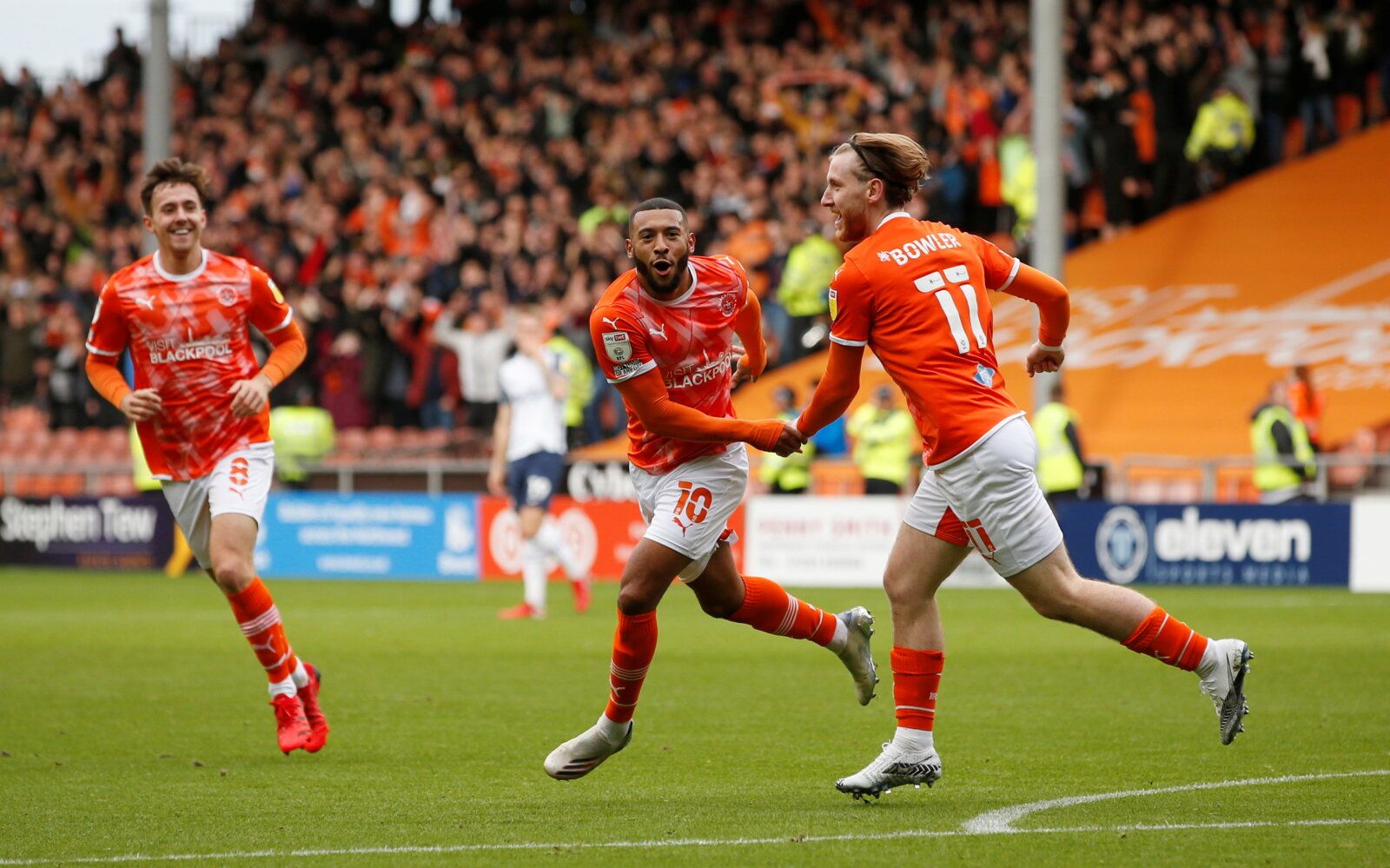 Soccer Football - Championship - Blackpool v Preston North End - Bloomfield Road, Blackpool, Britain - October 23, 2021 Blackpool's Keshi Anderson celebrates scoring his side's first goal Action Images/Ed Sykes  EDITORIAL USE ONLY. No use with unauthorized audio, video, data, fixture lists, club/league logos or 