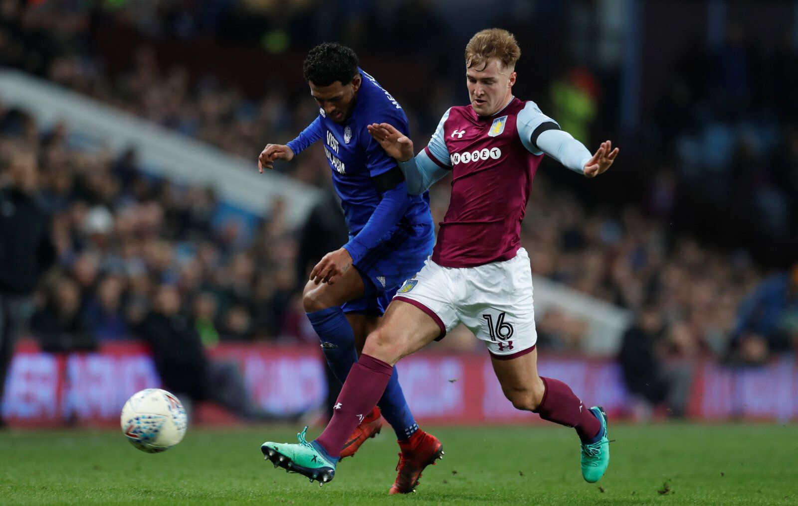 Soccer Football - Championship - Aston Villa vs Cardiff City - Villa Park, Birmingham, Britain - April 10, 2018   Cardiff City's Nathaniel Mendez-Laing in action with Aston Villa's James Bree   Action Images/Andrew Couldridge    EDITORIAL USE ONLY. No use with unauthorized audio, video, data, fixture lists, club/league logos or 