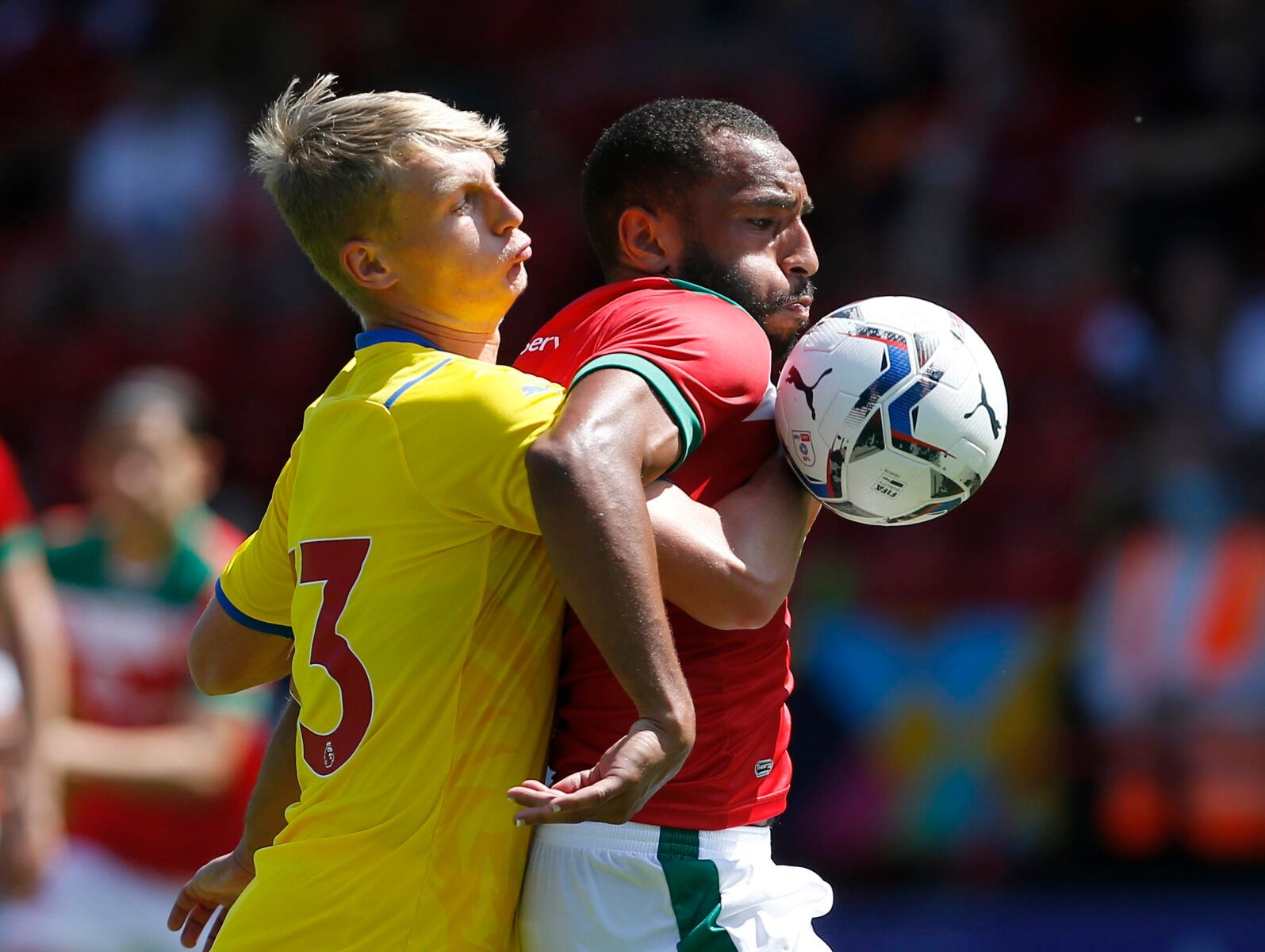 Soccer Football - Pre Season Friendly - Walsall v Crystal Palace - The Banks's Stadium, Walsall, Britain - July 17, 2021 Crystal Palace's Aidan Steele in action with Walsall's Brendan Kiernan Action Images via Reuters/Craig Brough