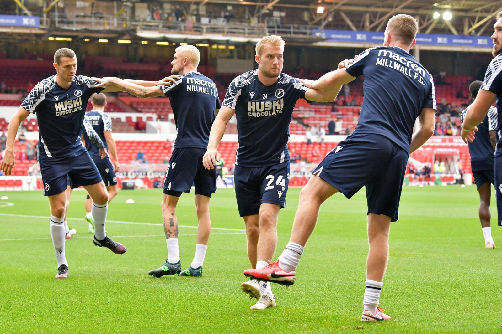 Soccer Football - Championship - Nottingham Forest v Millwall - The City Ground, Nottingham, Britain - September 25, 2021  Millwall players during the warm up  Action Images/Paul Burrows    EDITORIAL USE ONLY. No use with unauthorized audio, video, data, fixture lists, club/league logos or 
