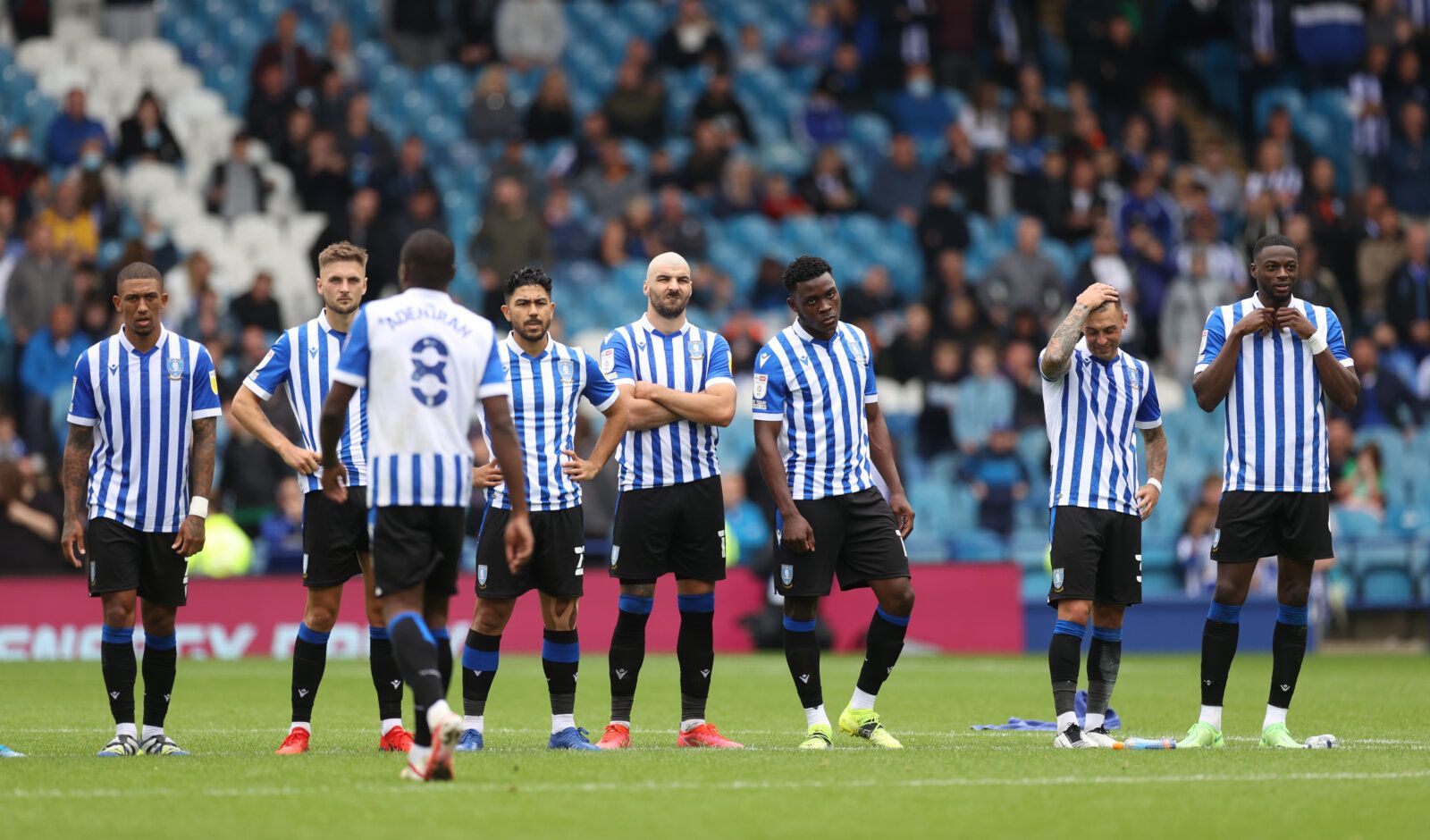 Soccer Football - Carabao Cup First Round - Sheffield Wednesday v Huddersfield Town - Hillsborough, Sheffield, Britain - August 1, 2021 Sheffield Wednesday players during the penalty shootout Action Images/Lee Smith