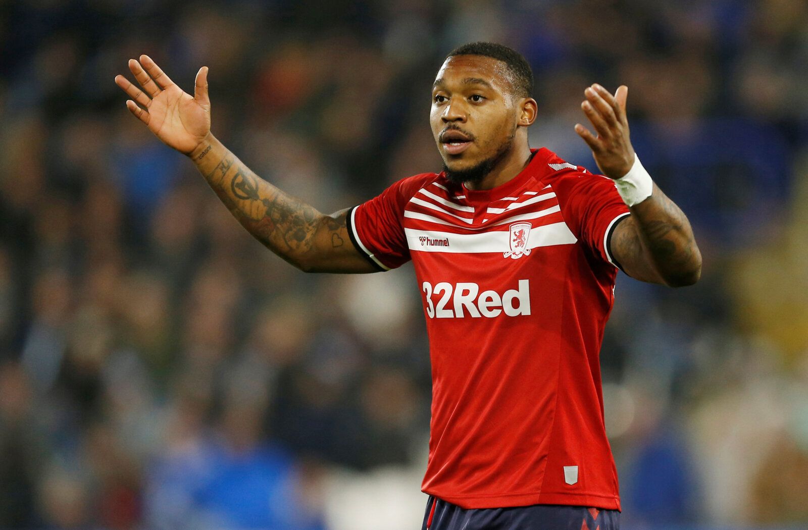 Soccer Football - Championship - Huddersfield Town v Middlesbrough - John Smith's Stadium, Huddersfield, Britain - October 23, 2019   Middlesbrough's Britt Assombalonga reacts   Action Images/Craig Brough    EDITORIAL USE ONLY. No use with unauthorized audio, video, data, fixture lists, club/league logos or 