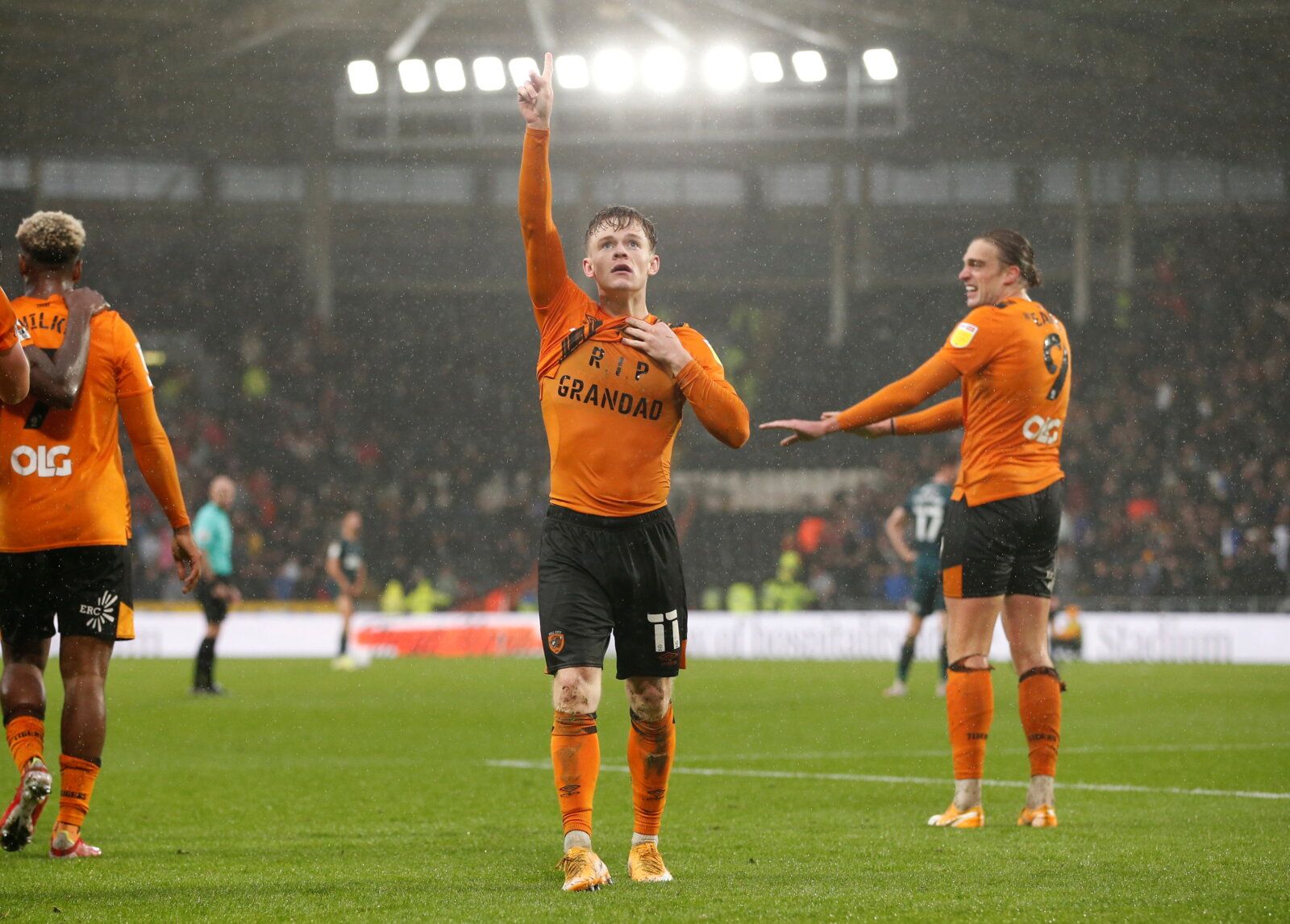 Soccer Football - Championship - Hull City v Middlesbrough - KCOM Stadium, Hull, Britain - October 2, 2021  Hull City's Keane Lewis-Potter celebrates after Middlesbrough's Joe Lumley scores an own goal  Action Images/Ed Sykes  EDITORIAL USE ONLY. No use with unauthorized audio, video, data, fixture lists, club/league logos or 
