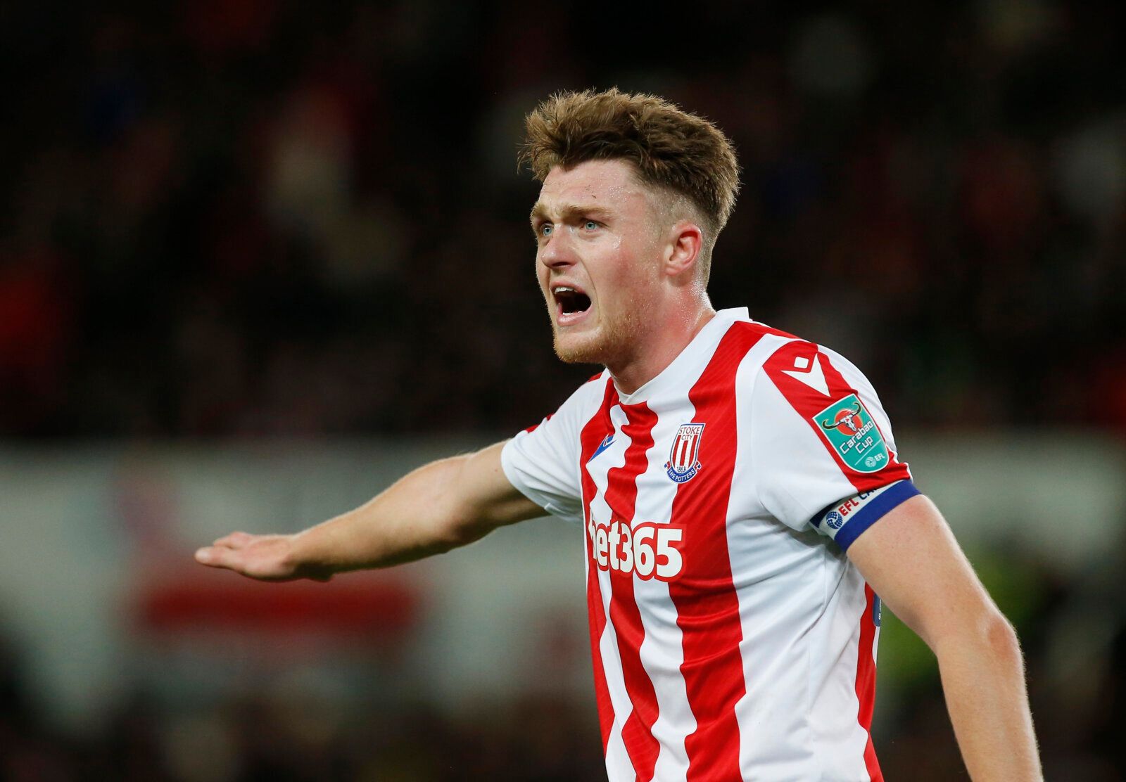 Soccer Football - Carabao Cup - Round of 16 - Stoke City v Brentford - bet365 Stadium, Stoke-on-Trent, Britain - October 27, 2021  Stoke City's Harry Souttar reacts Action Images via Reuters/Craig Brough EDITORIAL USE ONLY. No use with unauthorized audio, video, data, fixture lists, club/league logos or 'live' services. Online in-match use limited to 75 images, no video emulation. No use in betting, games or single club /league/player publications.  Please contact your account representative for