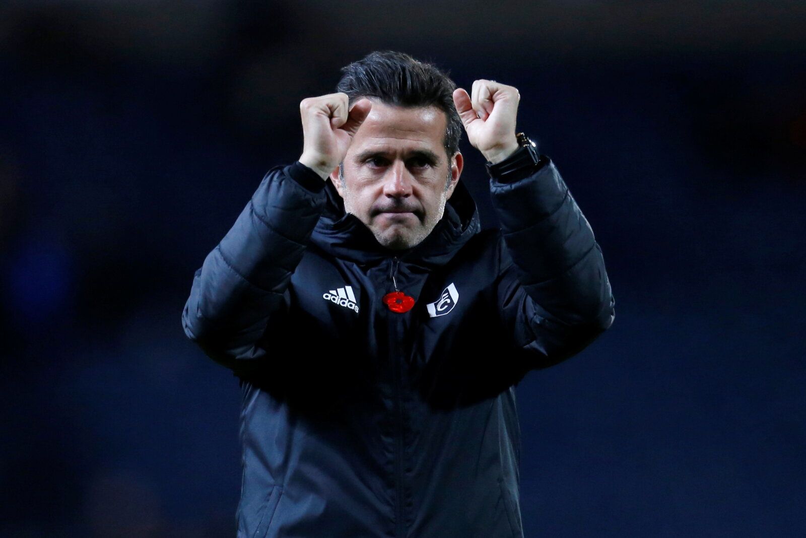 Soccer Football - Championship - Blackburn Rovers v Fulham - Ewood Park, Blackburn, Britain - November 3, 2021  Fulham manager Marco Silva celebrates after the game   Action Images/Ed Sykes  EDITORIAL USE ONLY. No use with unauthorized audio, video, data, fixture lists, club/league logos or 
