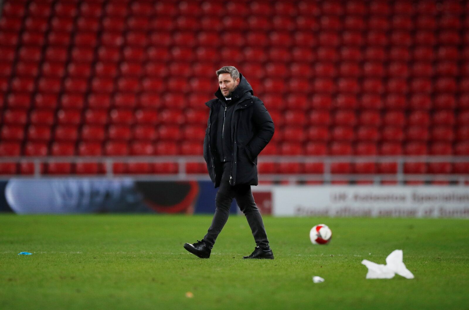 Soccer Football - FA Cup - First Round - Sunderland v Mansfield Town - Stadium of Light, Sunderland, Britain - November 6, 2021 Sunderland manager Lee Johnson after the match    Action Images/Lee Smith