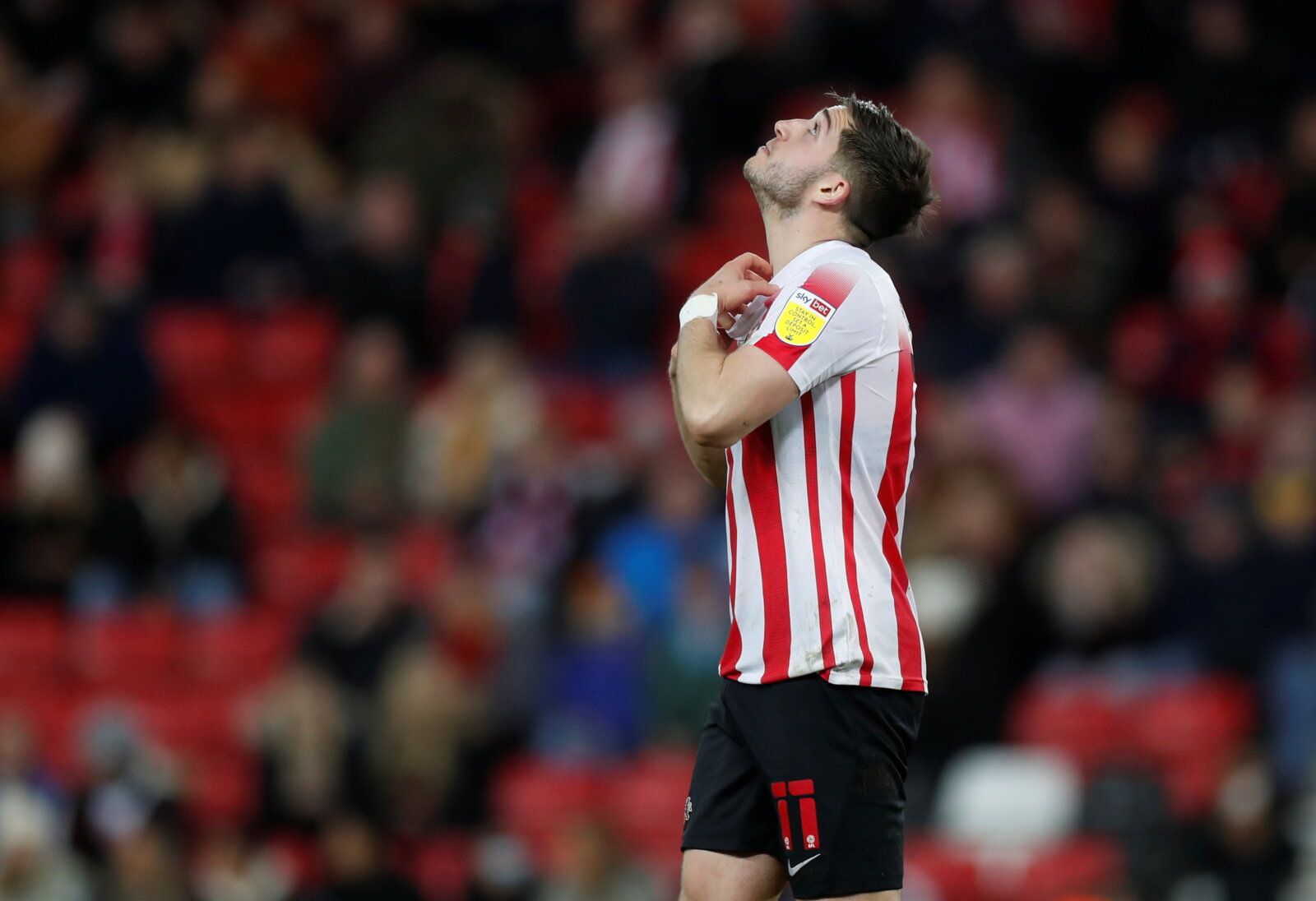 Soccer Football - EFL Trophy - Group Stage - Sunderland v Bradford City - Stadium of Light, Sunderland, Britain - November 9, 2021  Sunderland's Lynden Gooch reacts after missing penalty in shoot-out  Action Images/Lee Smith  EDITORIAL USE ONLY. No use with unauthorized audio, video, data, fixture lists, club/league logos or "live" services. Online in-match use limited to 75 images, no video emulation. No use in betting, games or single club/league/player publications.  Please contact your accou