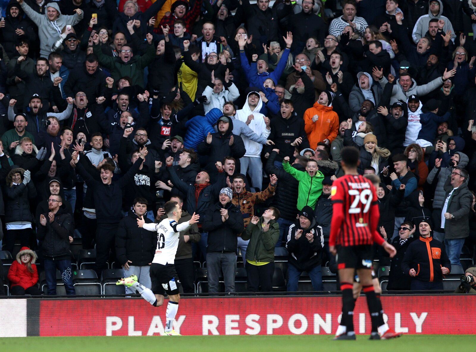 Soccer Football - Championship - Derby County v AFC Bournemouth - Pride Park, Derby, Britain - November 21, 2021 Derby County's Tom Lawrence celebrates scoring their third goal from the penalty spot Molly Darlington/Action Images