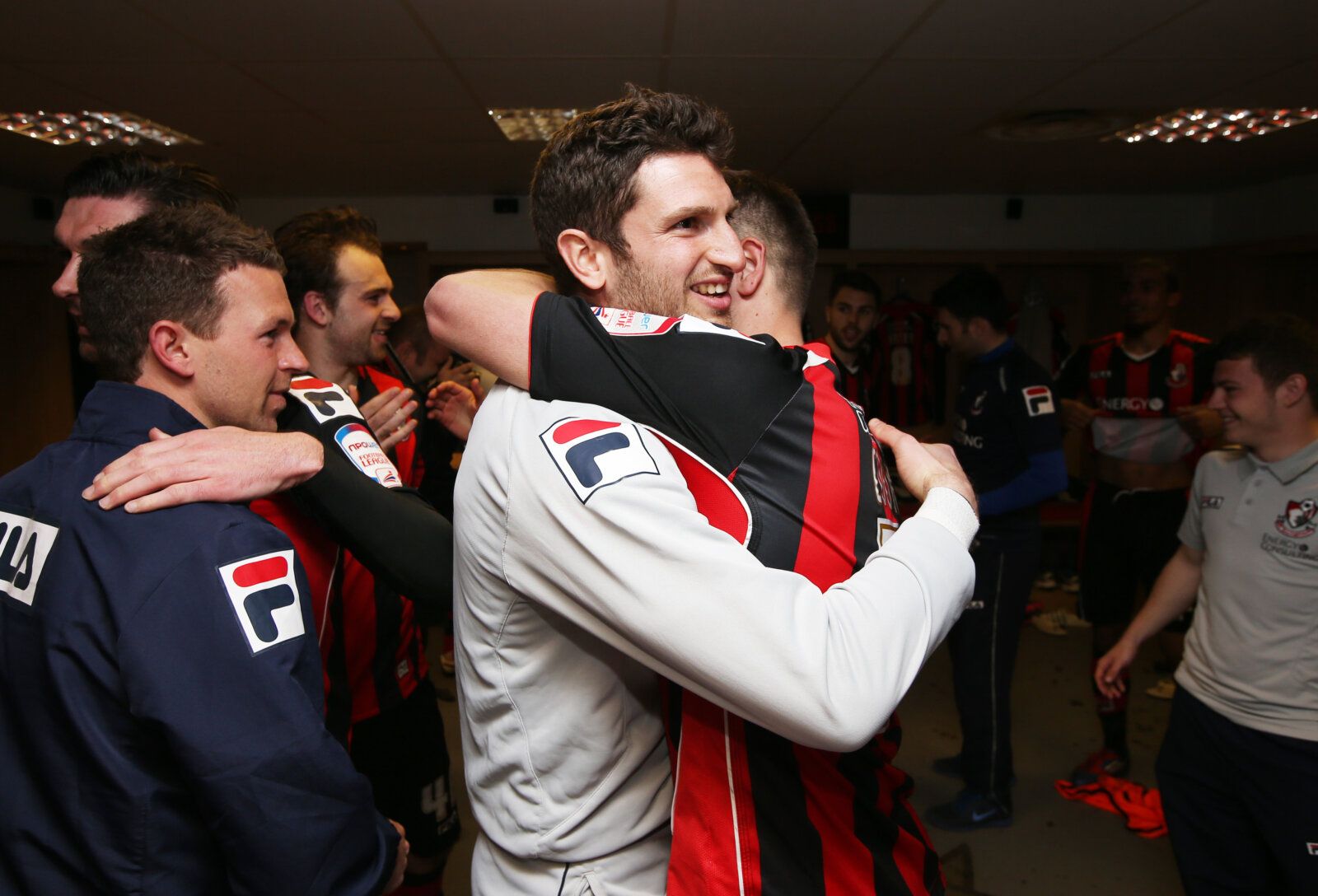Football - AFC Bournemouth v Carlisle United - npower Football League One - Dean Court - 12/13 - 20/4/13 
AFC Bournemouth's Shwan Jalal (C) celebrates in the dressing room after winning promotion 
Mandatory Credit: Action Images / Paul Childs 
EDITORIAL USE ONLY. No use with unauthorized audio, video, data, fixture lists, club/league logos or live services. Online in-match use limited to 45 images, no video emulation. No use in betting, games or single club/league/player publications.  Please co