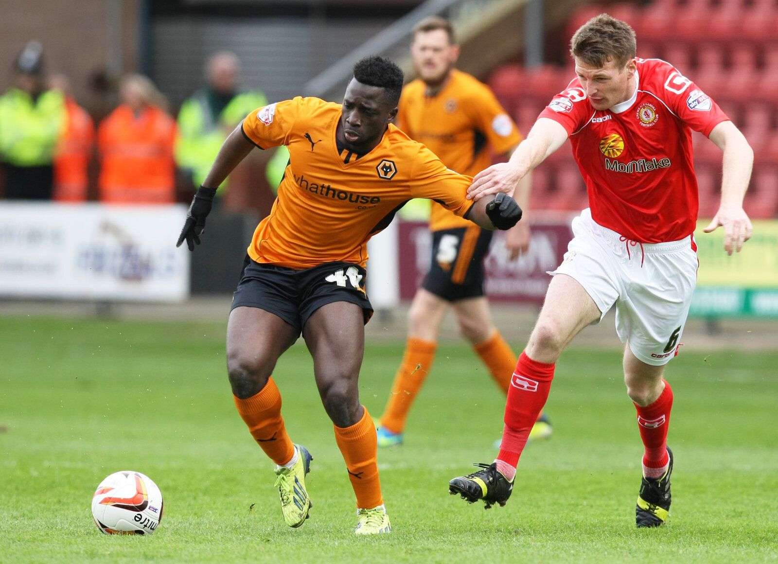 Football - Crewe Alexandra v Wolverhampton Wanderers - Sky Bet Football League One - Alexandra Stadium, Gresty Road - 12/4/14 
Wolves' Nouha Dicko (L) in action with Crewe's Adam Dugdale 
Mandatory Credit: Action Images / Paul Redding 
Livepic 
EDITORIAL USE ONLY. No use with unauthorized audio, video, data, fixture lists, club/league logos or 
