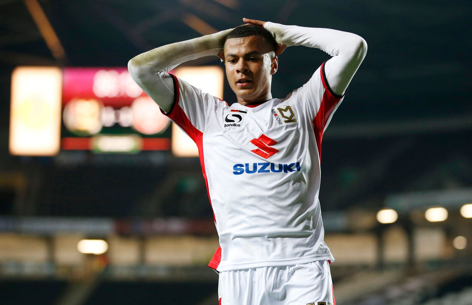 Football - Milton Keynes Dons v Sheffield United - Capital One Cup Fourth Round - Stadium MK - 28/10/14 
Milton Keynes Dons' Dele Alli looks dejected after a missed chance 
Mandatory Credit: Action Images / John Sibley 
Livepic 
EDITORIAL USE ONLY. No use with unauthorized audio, video, data, fixture lists, club/league logos or 