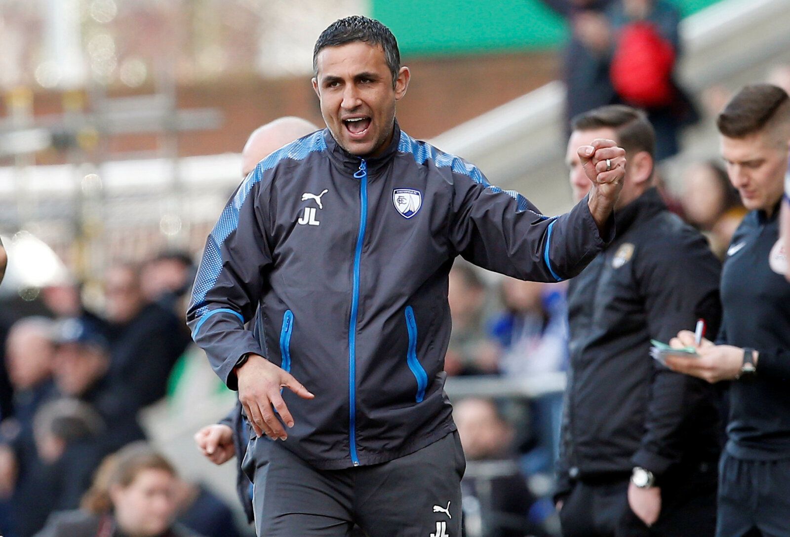 Soccer Football - League Two - Chesterfield vs Notts County - Proact Stadium, Chesterfield, Britain - March 25, 2018   Chesterfield manager Jack Lester celebrates after the final whistle    Action Images/Craig Brough    EDITORIAL USE ONLY. No use with unauthorized audio, video, data, fixture lists, club/league logos or 