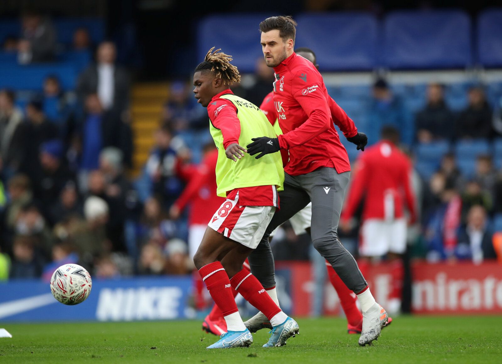 Soccer Football - FA Cup - Third Round - Chelsea v Nottingham Forest - Stamford Bridge, London, Britain - January 5, 2020  Nottingham Forest's Alex Mighten and Carl Jenkinson during the warm up before the match    REUTERS/David Klein