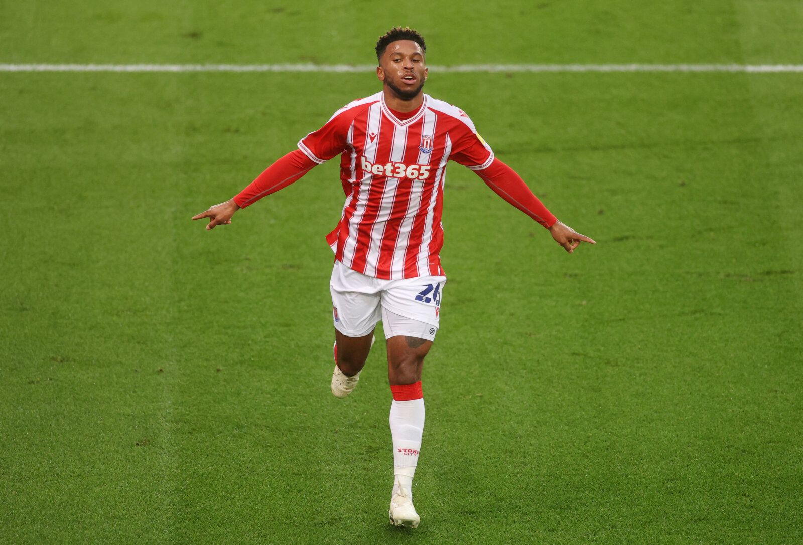 Soccer Football - Championship - Stoke City v Huddersfield Town - bet365 Stadium, Stoke-on-Trent, Britain - November 21, 2020 Stoke City's Tyrese Campbell celebrates scoring their second goal Action Images/Carl Recine EDITORIAL USE ONLY. No use with unauthorized audio, video, data, fixture lists, club/league logos or 'live' services. Online in-match use limited to 75 images, no video emulation. No use in betting, games or single club /league/player publications.  Please contact your account repr