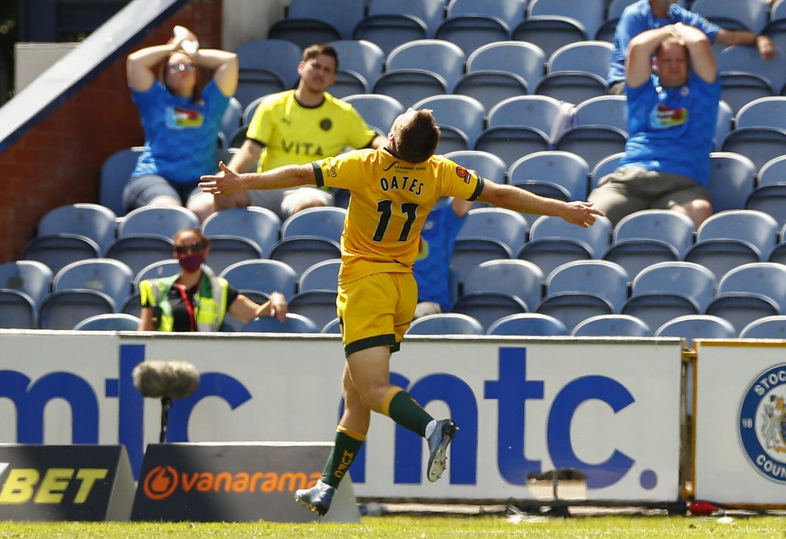 Soccer Football - National League Play-Off Semi Final - Stockport County v Hartlepool United - Edgeley Park, Stockport, Britain - June 13, 2021  Hartlepool United’s Rhys Oates celebrates scoring their first goal Action Images/Jason Cairnduff