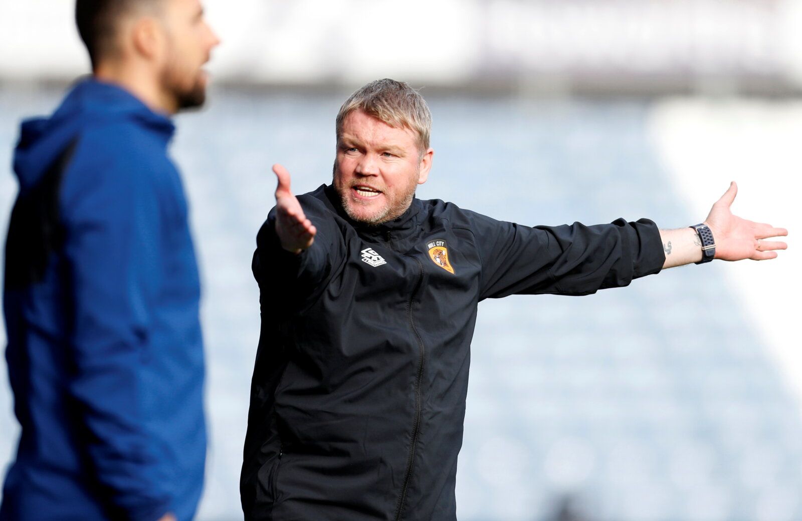 Soccer Football - Championship - Huddersfield Town v Hull City - John Smith's Stadium, Huddersfield, Britain - October 16, 2021 Hull City manager Grant McCann reacts  Action Images/Ed Sykes  EDITORIAL USE ONLY. No use with unauthorized audio, video, data, fixture lists, club/league logos or 