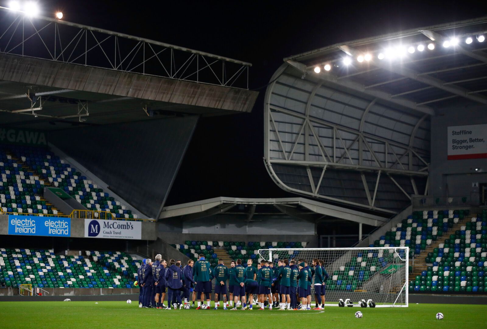 Soccer Football - World Cup - UEFA Qualifiers - Italy Training - Windsor Park, Belfast, Northern Ireland - November 14, 2021 General view during Italy training Action Images via Reuters/Jason Cairnduff