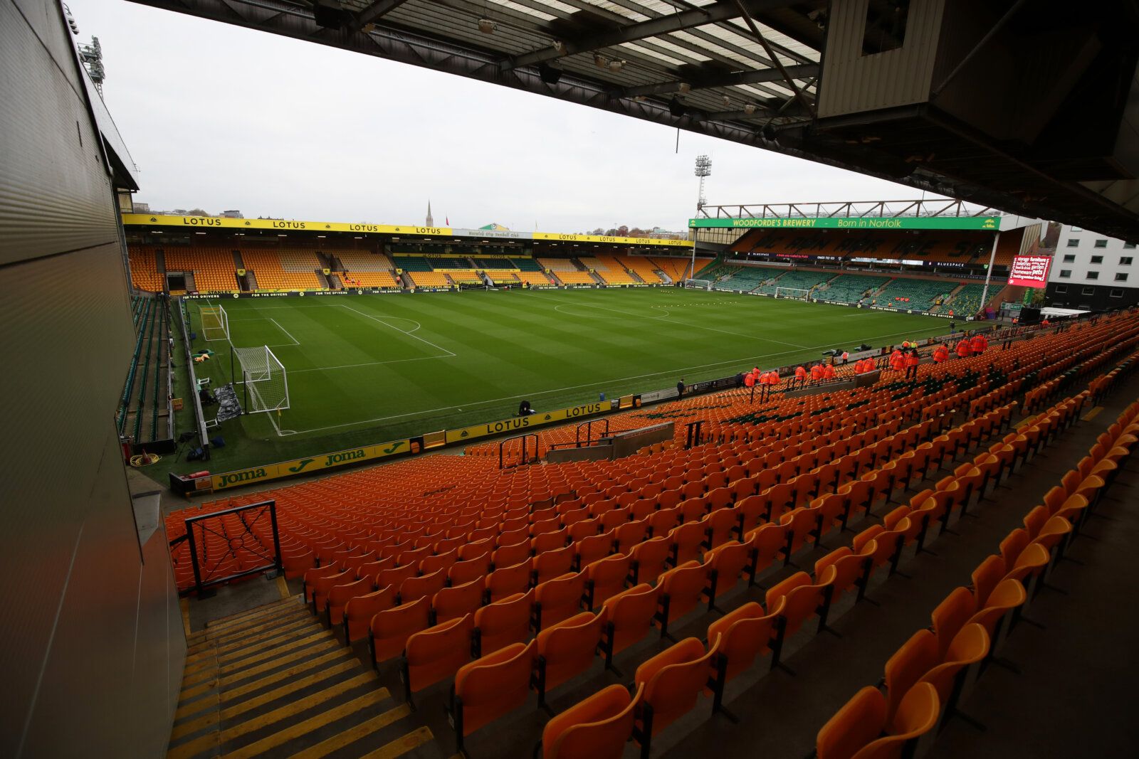 Soccer Football - Premier League - Norwich City v Southampton - Carrow Road, Norwich, Britain - November 20, 2021 General view inside the stadium before the match REUTERS/Chris Radburn EDITORIAL USE ONLY. No use with unauthorized audio, video, data, fixture lists, club/league logos or 'live' services. Online in-match use limited to 75 images, no video emulation. No use in betting, games or single club /league/player publications.  Please contact your account representative for further details.
