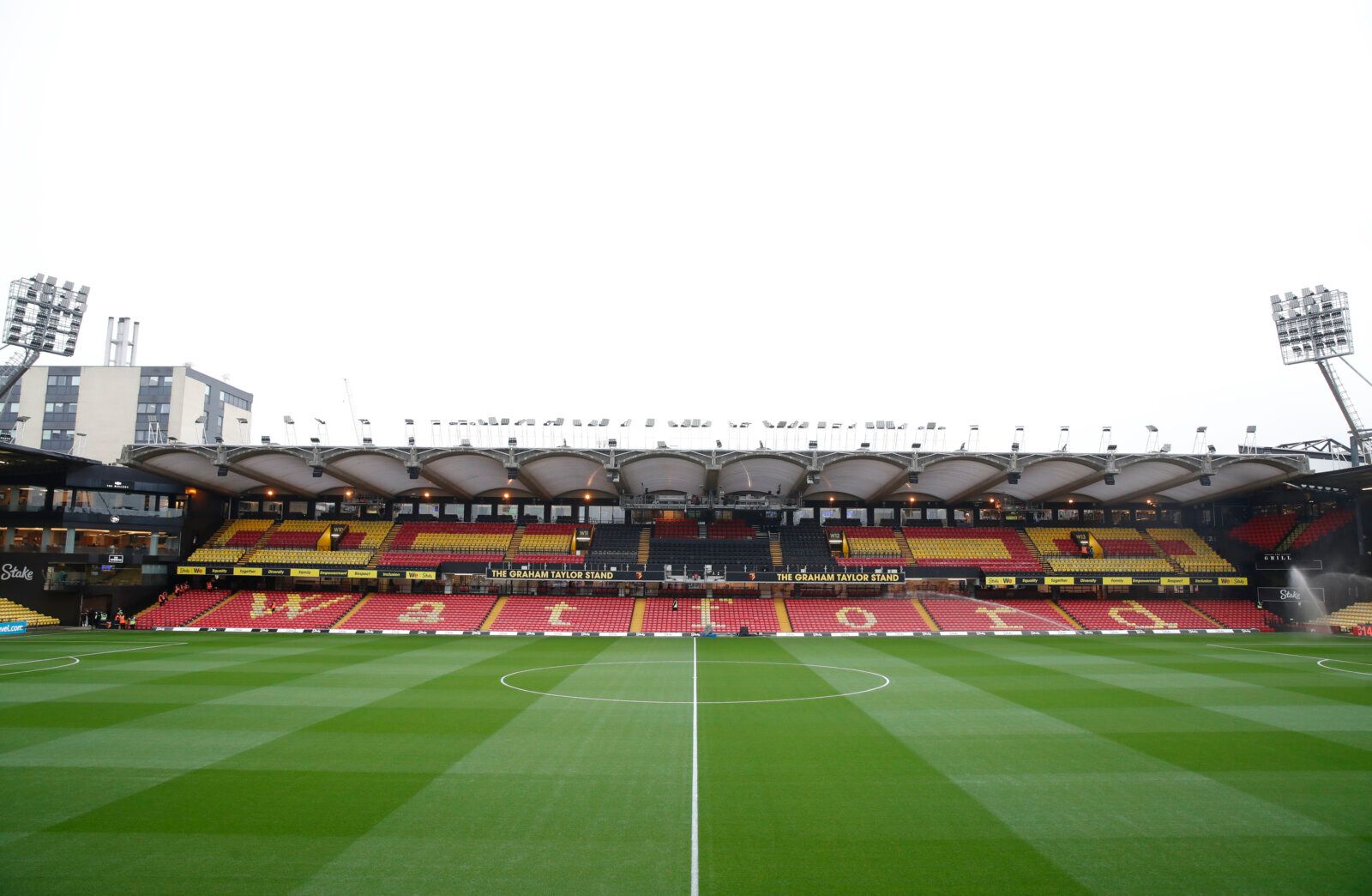 Soccer Football - Premier League - Watford v Manchester United - Vicarage Road, Watford, Britain - November 20, 2021 General view inside the stadium before the match Action Images via Reuters/Matthew Childs EDITORIAL USE ONLY. No use with unauthorized audio, video, data, fixture lists, club/league logos or 'live' services. Online in-match use limited to 75 images, no video emulation. No use in betting, games or single club /league/player publications.  Please contact your account representative 