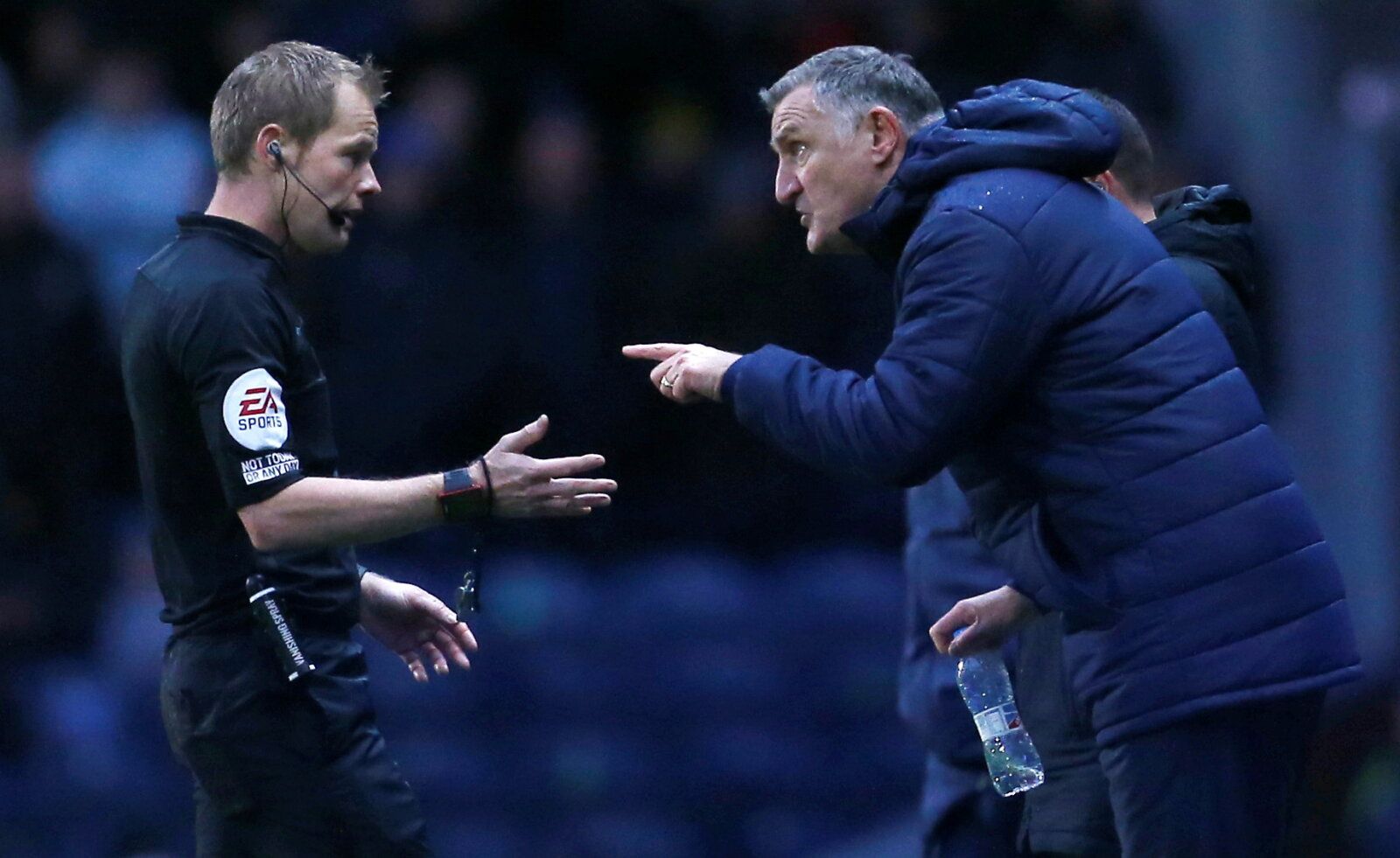 Soccer Football - Blackburn Rovers v Preston North End - Ewood Park, Blackburn, Britain - December 4, 2021  Blackburn Rovers manager Tony Mowbray reacts after being shown a yellow card by the referee   Action Images/Craig Brough  EDITORIAL USE ONLY. No use with unauthorized audio, video, data, fixture lists, club/league logos or 
