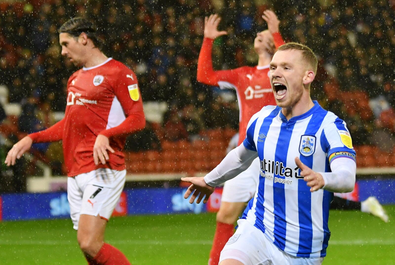 Soccer Football - Barnsley v Huddersfield Town - Oakwell, Barnsley, Britain - December 4, 2021  Huddersfield Town's Lewis O'Brien celebrates scoring their first goal   Action Images/Paul Burrows  EDITORIAL USE ONLY. No use with unauthorized audio, video, data, fixture lists, club/league logos or 