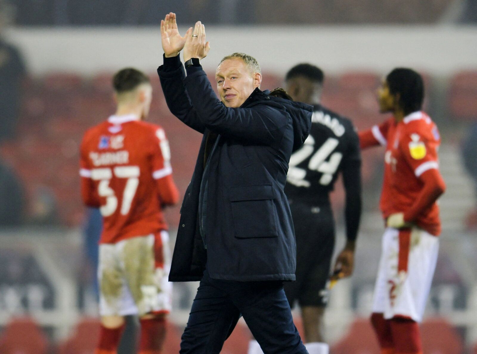 Soccer Football -  Championship - Nottingham Forest v Hull City - The City Ground, Nottingham, Britain - December 18, 2021 Nottingham Forest manager Steve Cooper celebrates after the match  Action Images/Paul Burrows  EDITORIAL USE ONLY. No use with unauthorized audio, video, data, fixture lists, club/league logos or "live" services. Online in-match use limited to 75 images, no video emulation. No use in betting, games or single club/league/player publications.  Please contact your account repre