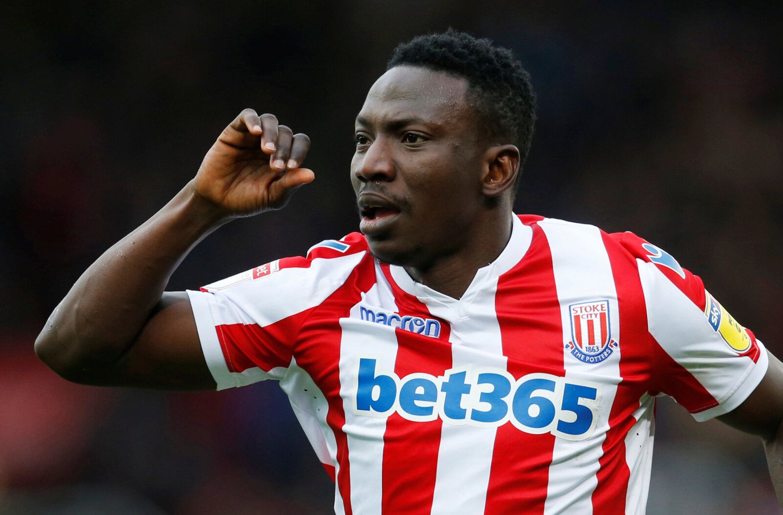 Soccer Football - Championship - Stoke City v Nottingham Forest - bet365 Stadium, Stoke-on-Trent, Britain - March 2, 2019  Stoke City's Peter Etebo celebrates scoring their first goal  Action Images/Ed Sykes  EDITORIAL USE ONLY. No use with unauthorized audio, video, data, fixture lists, club/league logos or 