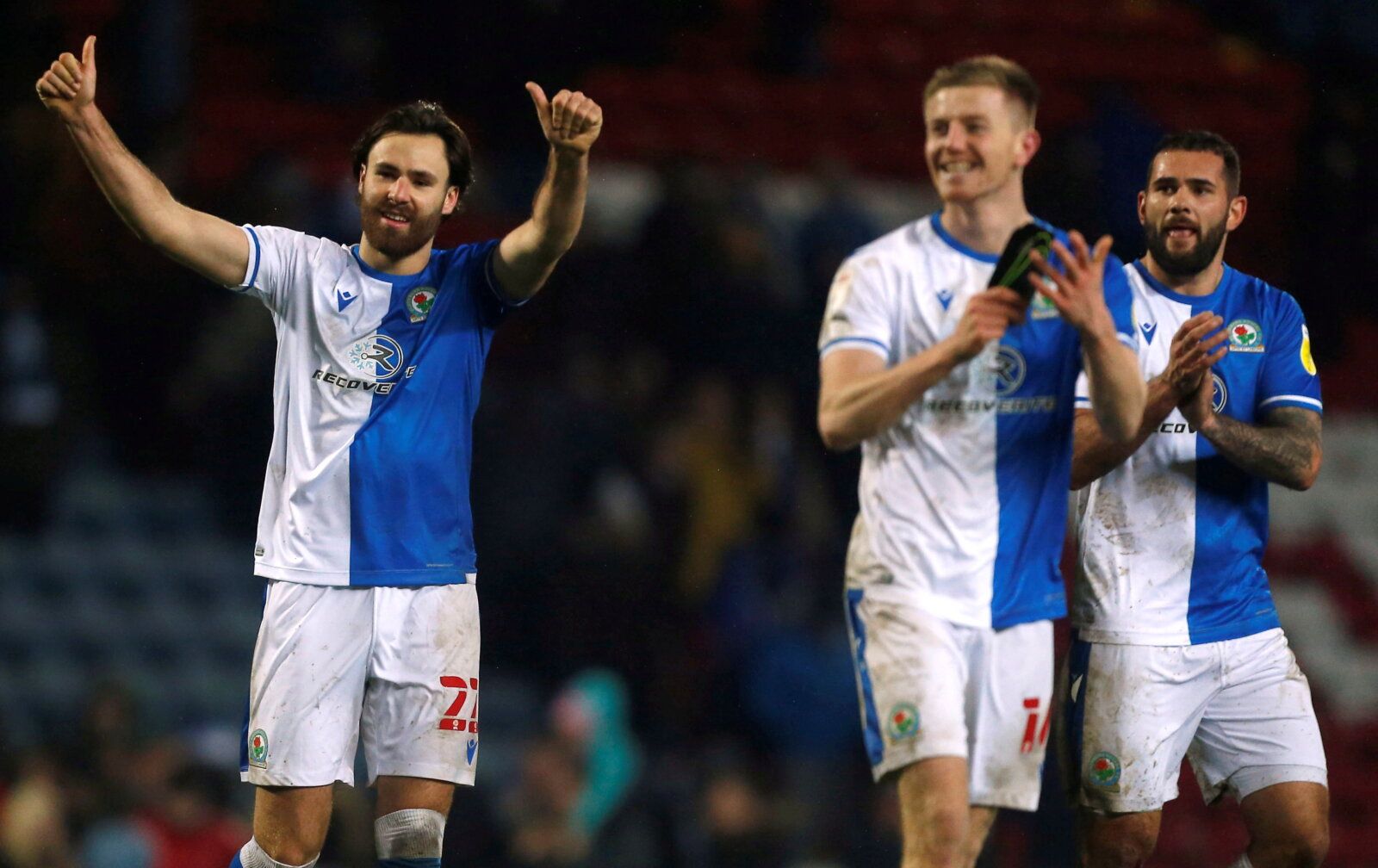 Soccer Football - Blackburn Rovers v Preston North End - Ewood Park, Blackburn, Britain - December 4, 2021  Blackburn Rovers' Ben Brereton celebrates with teammates after the match   Action Images/Craig Brough  EDITORIAL USE ONLY. No use with unauthorized audio, video, data, fixture lists, club/league logos or 