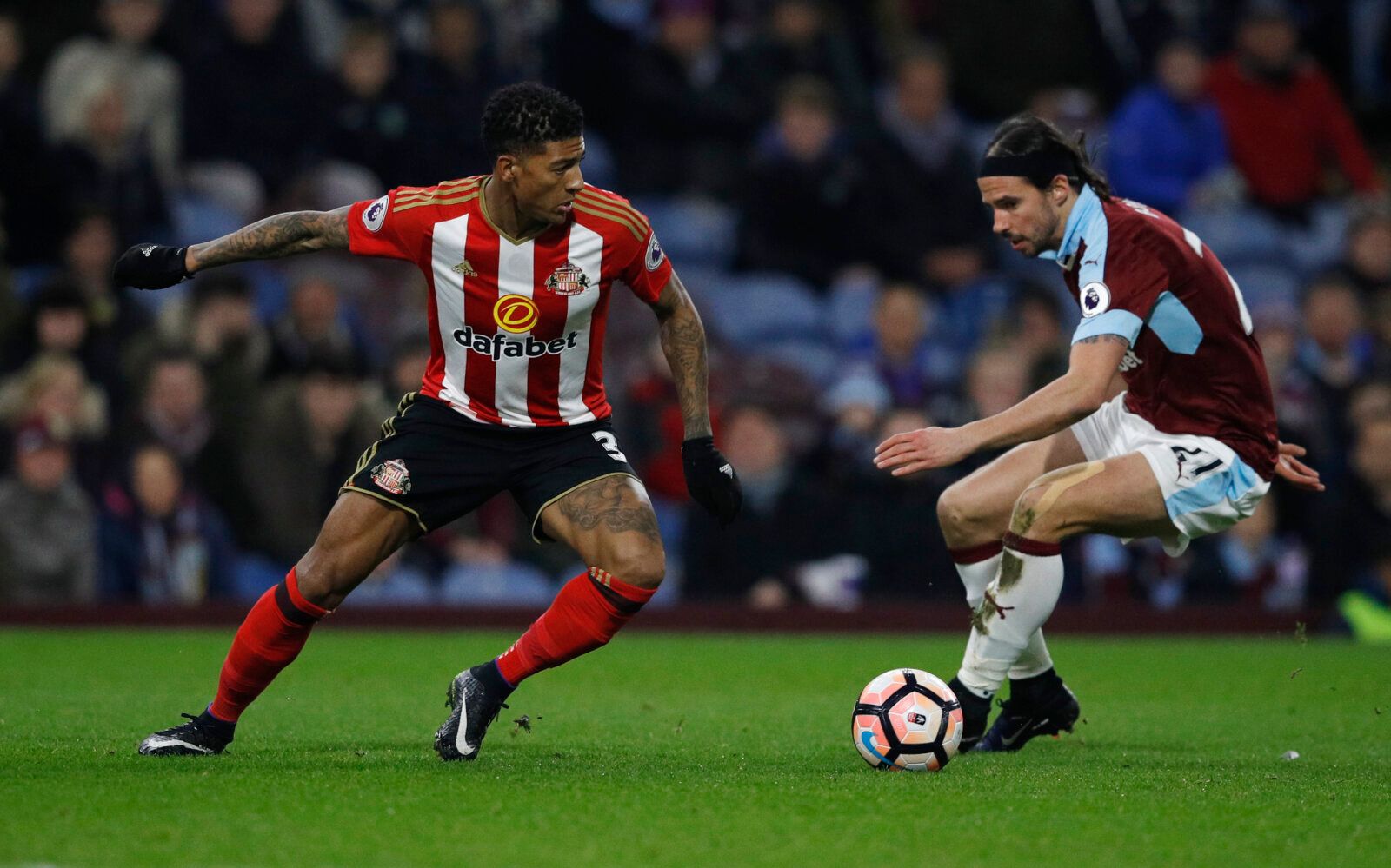 Britain Football Soccer - Burnley v Sunderland - FA Cup Third Round Replay - Turf Moor - 17/1/17 Sunderland's Patrick van Aanholt in action with Burnley's George Boyd  Reuters / Phil Noble Livepic EDITORIAL USE ONLY. No use with unauthorized audio, video, data, fixture lists, club/league logos or 