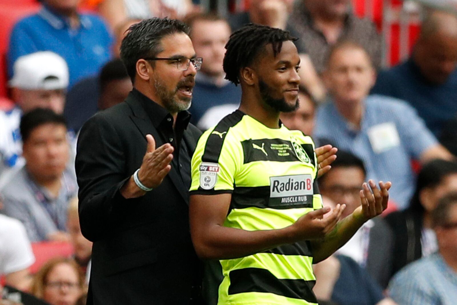Britain Football Soccer - Reading v Huddersfield Town - Sky Bet Championship Play-Off Final - Wembley Stadium, London, England - 29/5/17 Huddersfield Town's Kasey Palmer with manager David Wagner before coming on as substitute Action Images via Reuters / John Sibley Livepic EDITORIAL USE ONLY. No use with unauthorized audio, video, data, fixture lists, club/league logos or 