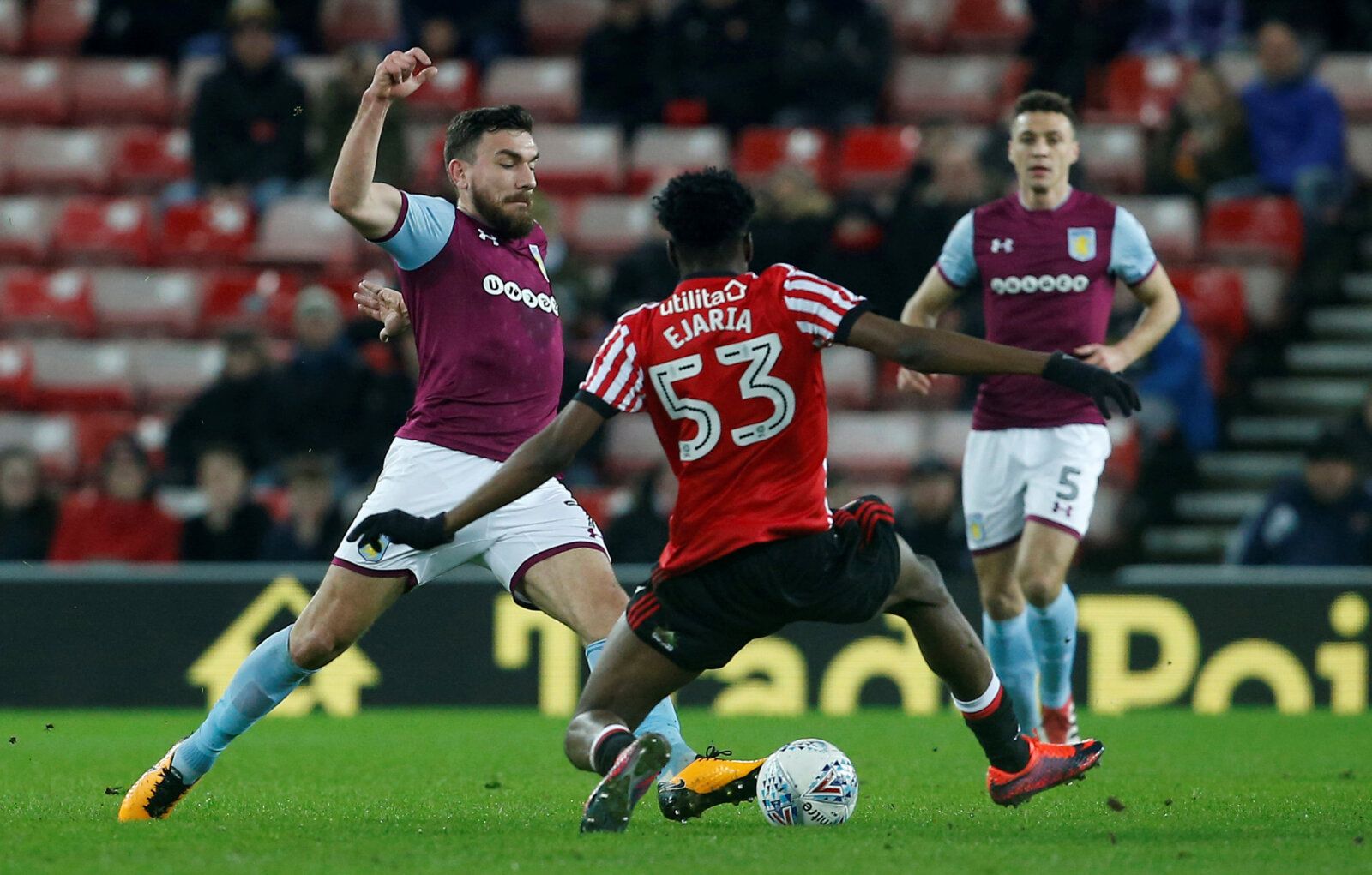 Soccer Football - Championship - Sunderland vs Aston Villa - Stadium of Light, Sunderland, Britain - March 6, 2018   Aston Villa's Robert Snodgrass (L) in action with Sunderland's Ovie Ejaria   Action Images/Craig Brough    EDITORIAL USE ONLY. No use with unauthorized audio, video, data, fixture lists, club/league logos or 